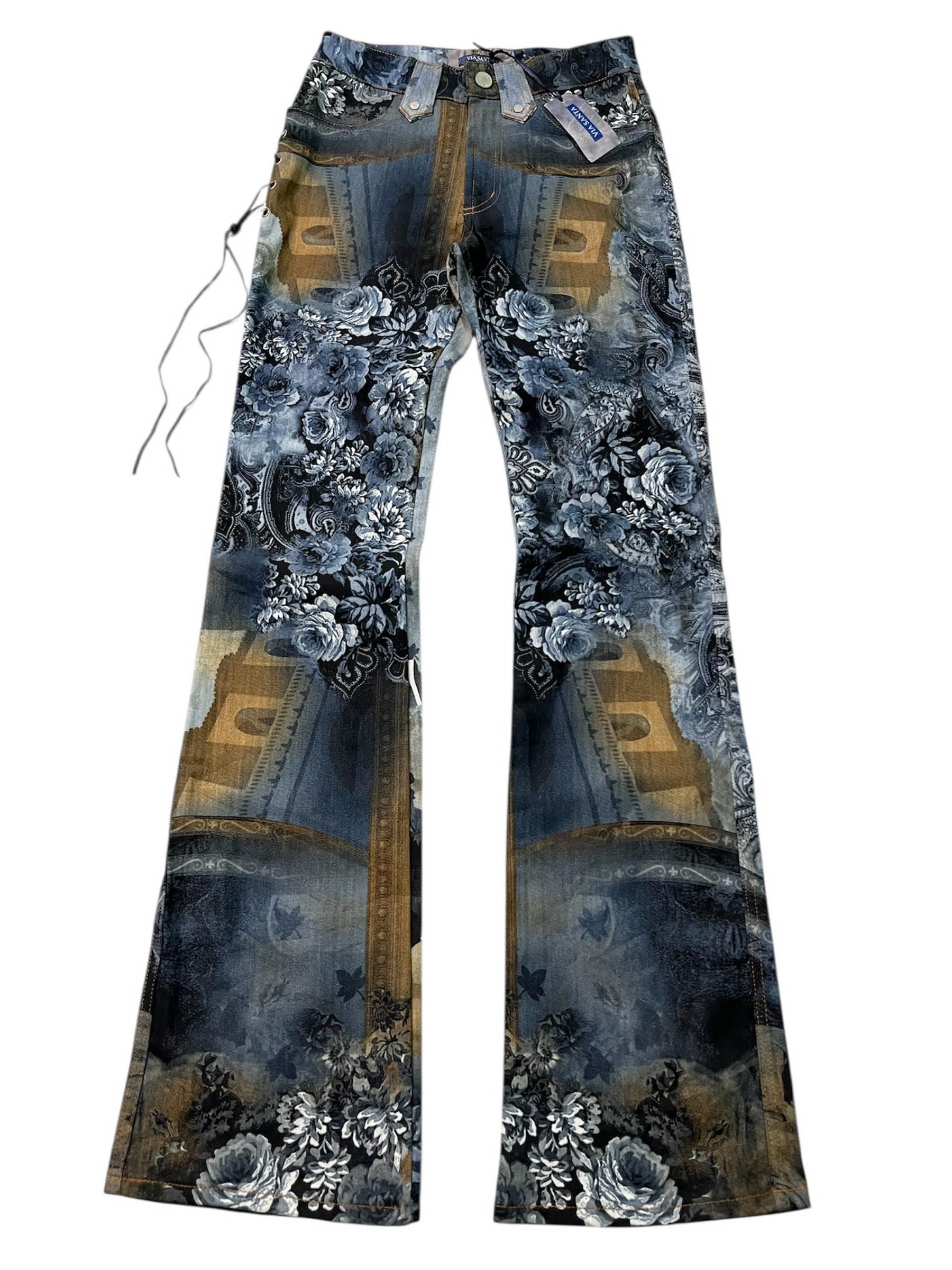 Japanese Brand 💥Rare💥Via Santa Italy Lace up Floral Printed Pants Size 24" / US 00 / IT 34 - 1 Thumbnail