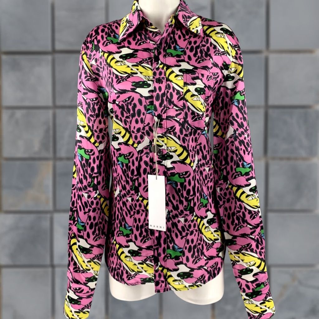 Marni MARNI Shirt Pink Multi-Color Viscose Print Button Up S Ladies Womens Size S / US 4 / IT 40 - 1 Thumbnail