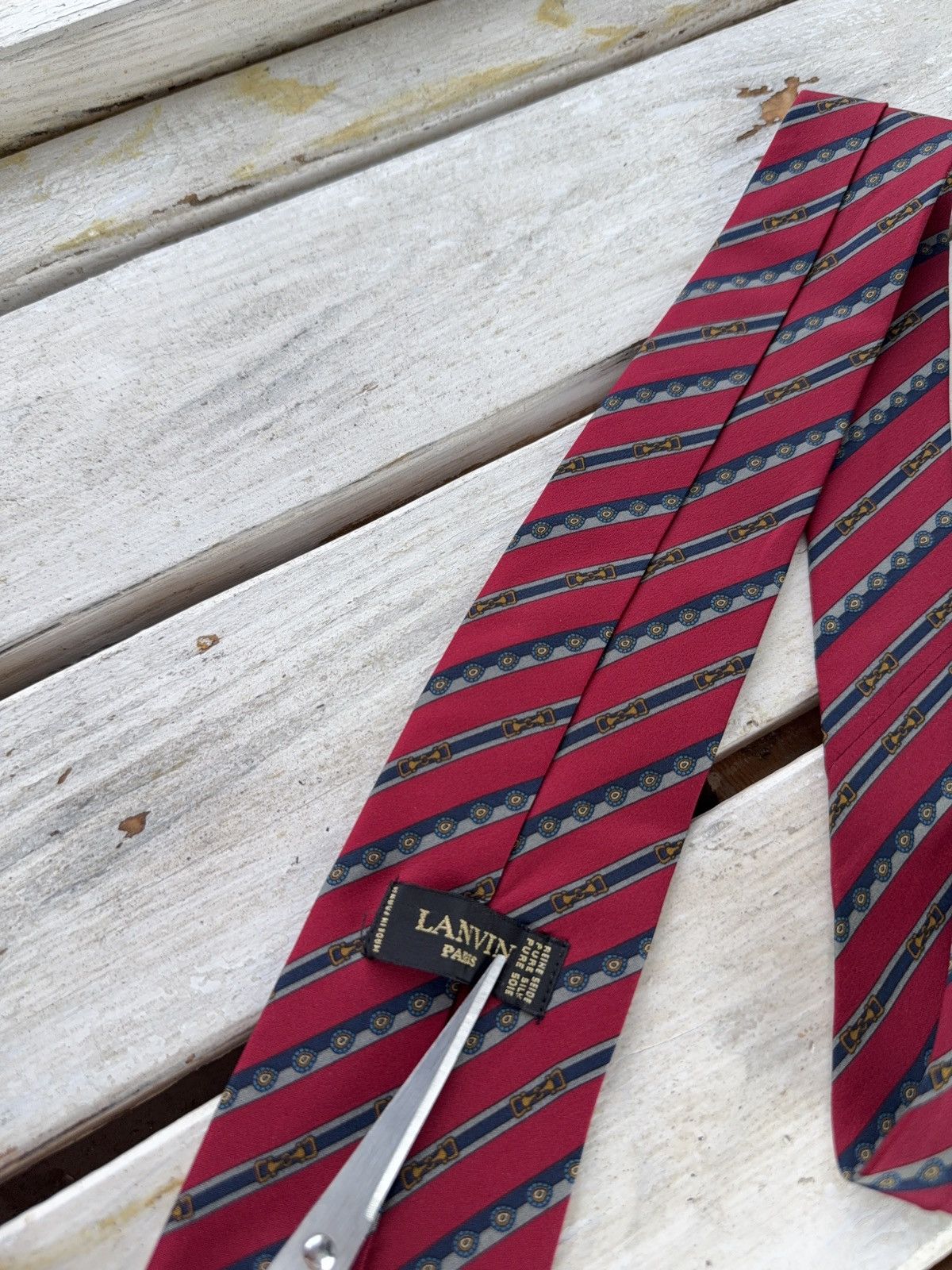 Designer × Lanvin Lanvin Paris Tie Red Silk Geometric Pattern Made in France Size ONE SIZE - 7 Thumbnail