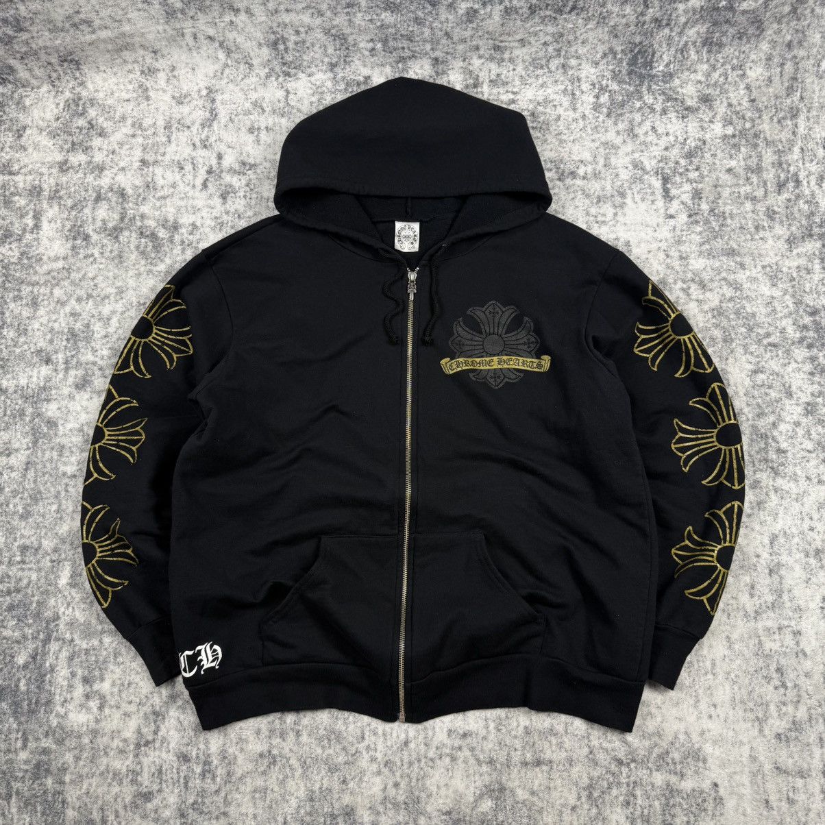 Chrome Hearts Chrome Hearts Vintage Gold Horseshoe Cross Black Zip Hoodie Size US XL / EU 56 / 4 - 1 Thumbnail