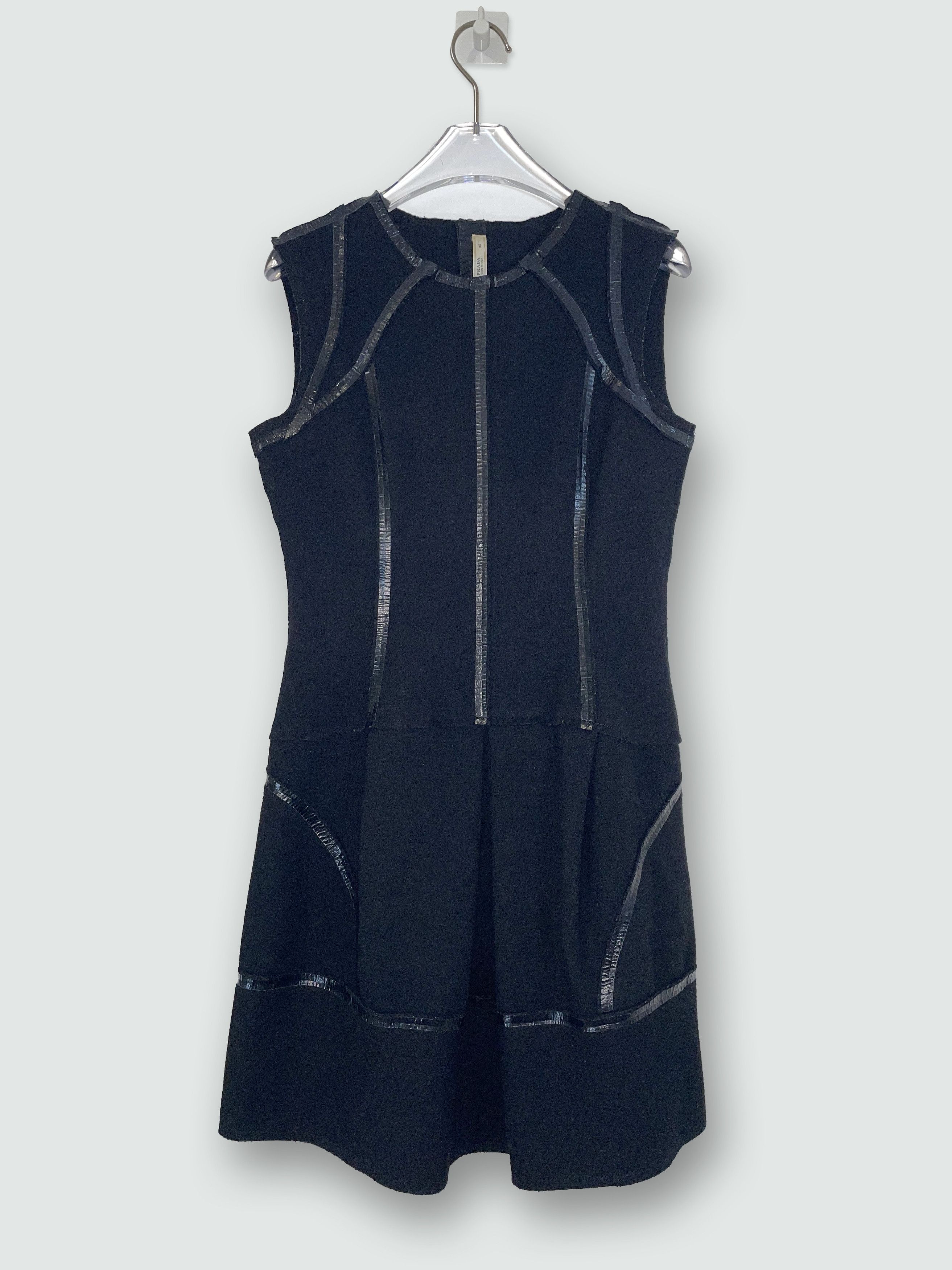Black Wool Vinyl Trim Detail Dress Size IT 40 UK 8 Small