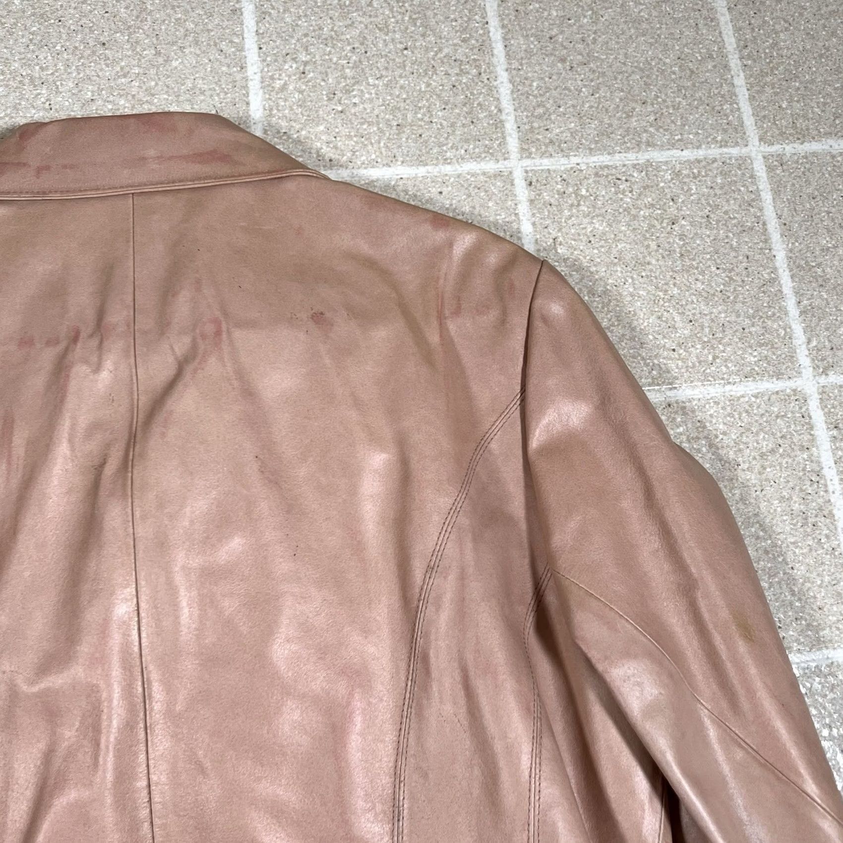 Wilson VINTAGE Wilson Maxima Jacket Womens XL Pink Beige Biker Full Zip Leather 90s Size XL / US 12-14 / IT 48-50 - 5 Thumbnail