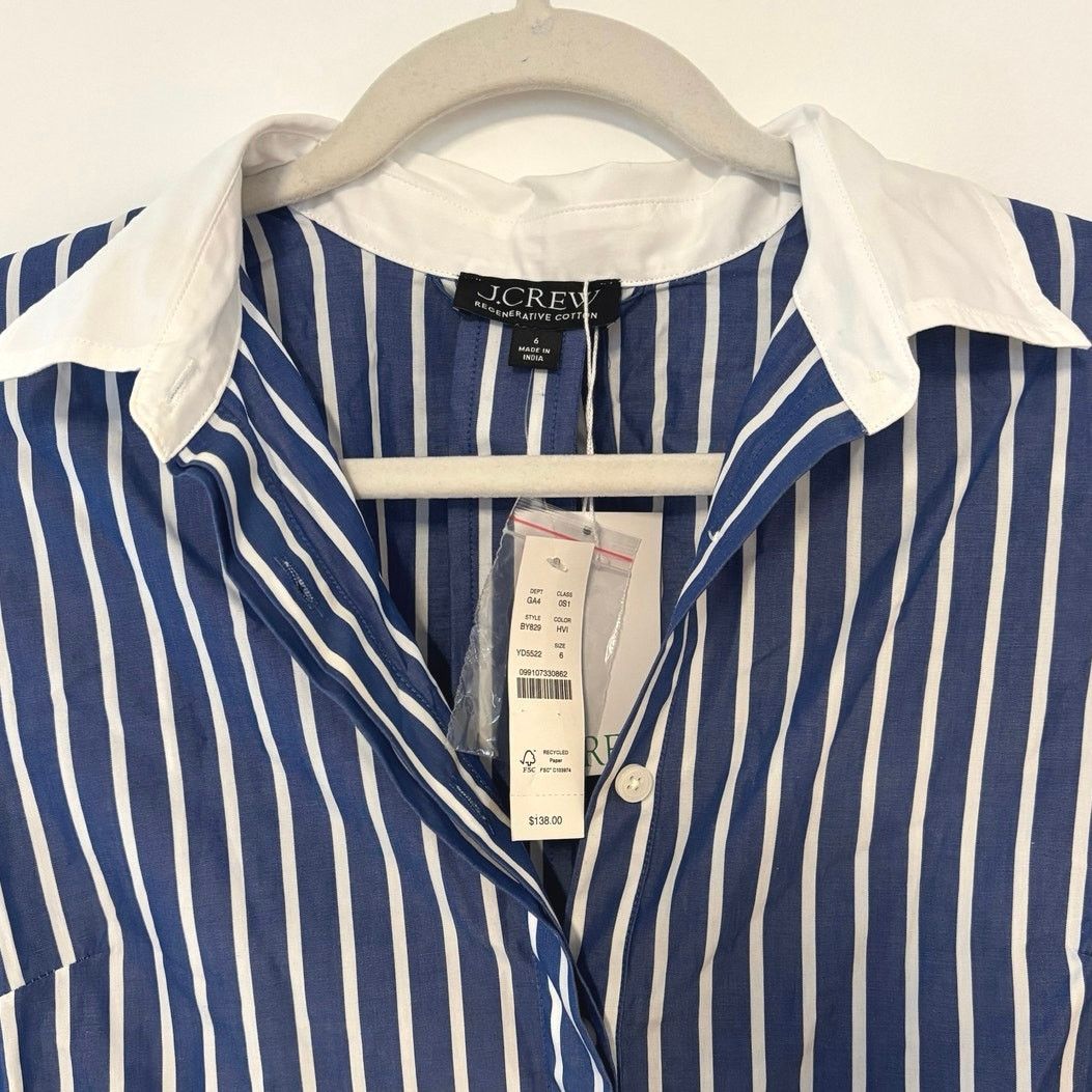 J.Crew NWT J.Crew Tiered Shirtdress Cotton Poplin Blue White Size 6 Size M / US 6-8 / IT 42-44 - 5 Thumbnail