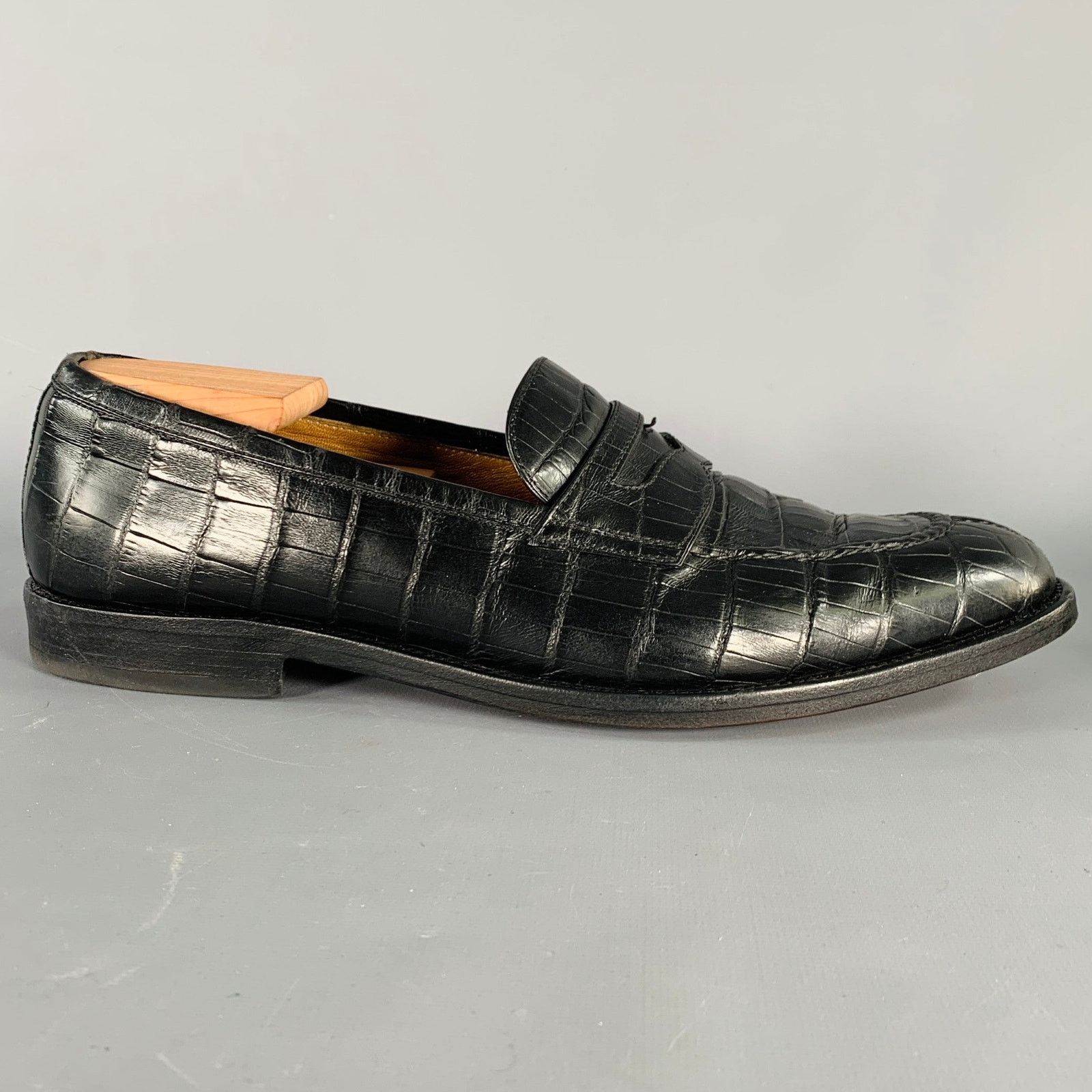 Testoni A. TESTONI Size 11.5 Black Crocodile Leather Penny Loafers Size US 11.5 / EU 44-45 - 2 Thumbnail