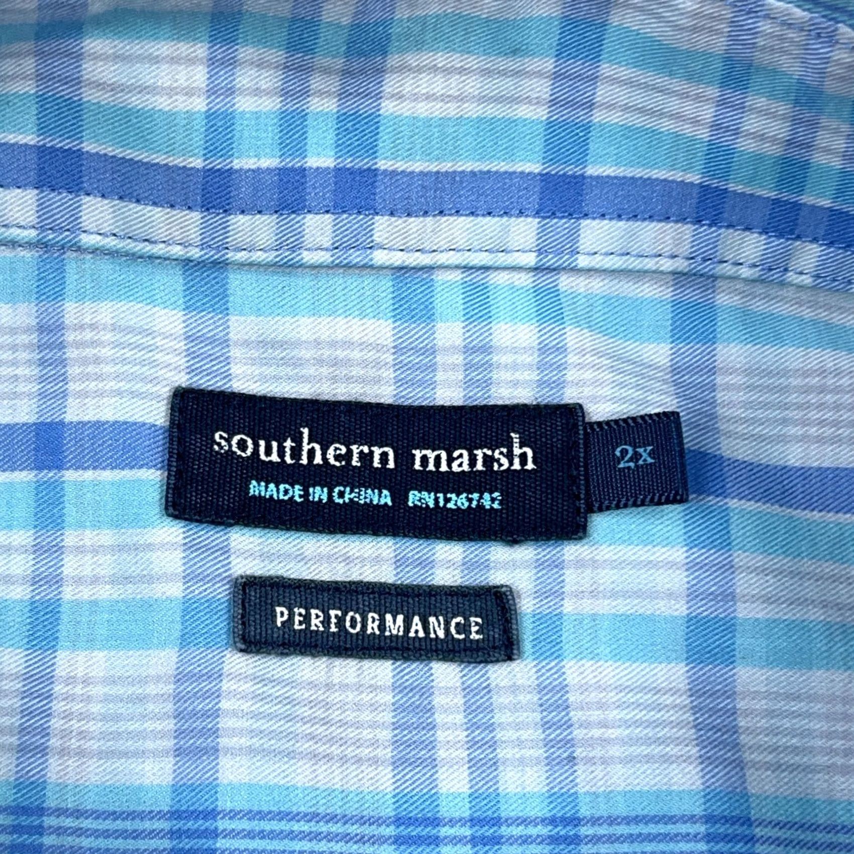 Vintage Southern Marsh Shirt Men 2XL Blue Plaid Button-Up Front Pocket Button-Down Collar Classic Preppy Everyday Wear Size 48R - 5 Thumbnail