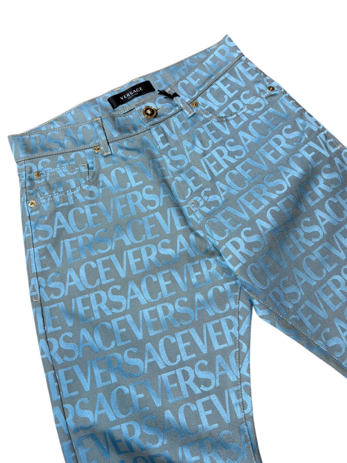 Versace Versace Jeans - Light Blue All-Over Logo Print Size US 29 - 2 Thumbnail