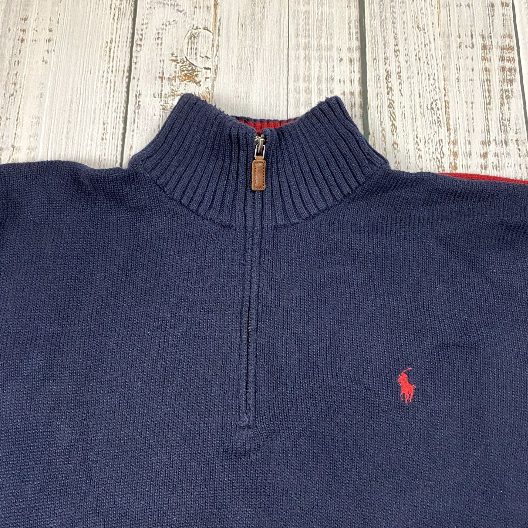 Polo Ralph Lauren VINTAGE Polo Ralph Lauren Sweater Shirt Men XL 100% Cotton 1/4 Zip Mockneck Striped Blue Red Knit Classic Mens 90s Era Size US XL / EU 56 / 4 - 2 Thumbnail