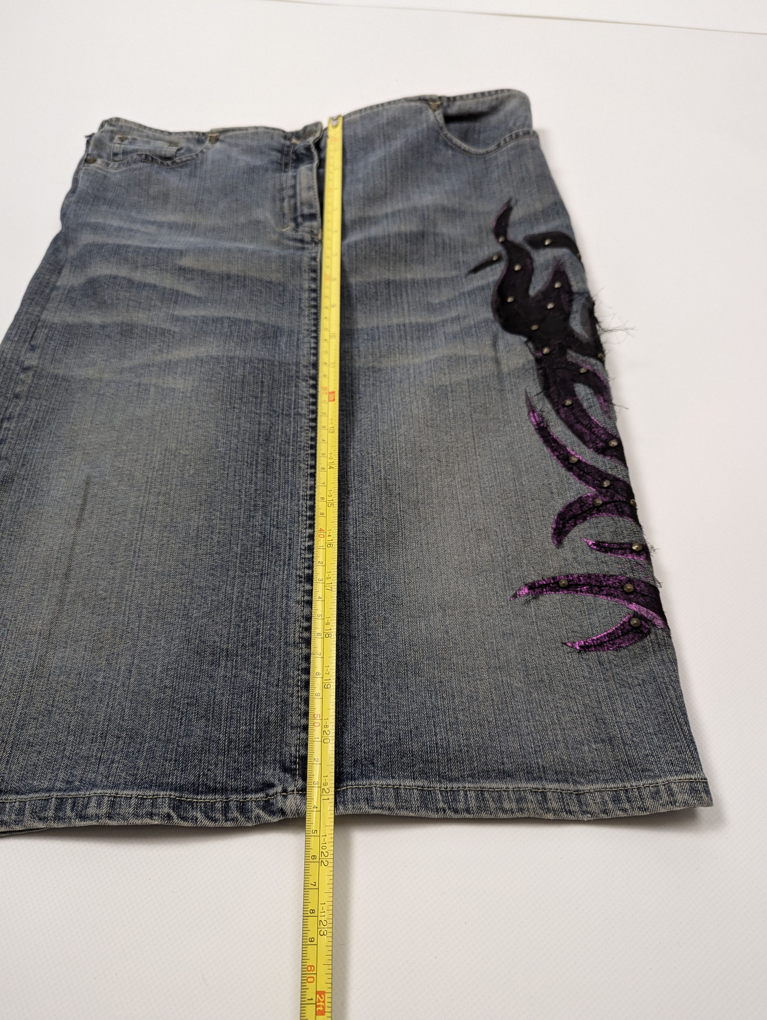 Versace Jeans Couture Versace Y2K Rhinestone Tribal Vintage 00s Denim Skirt 28/S-M Size 28" / US 6 / IT 42 - 22 Thumbnail