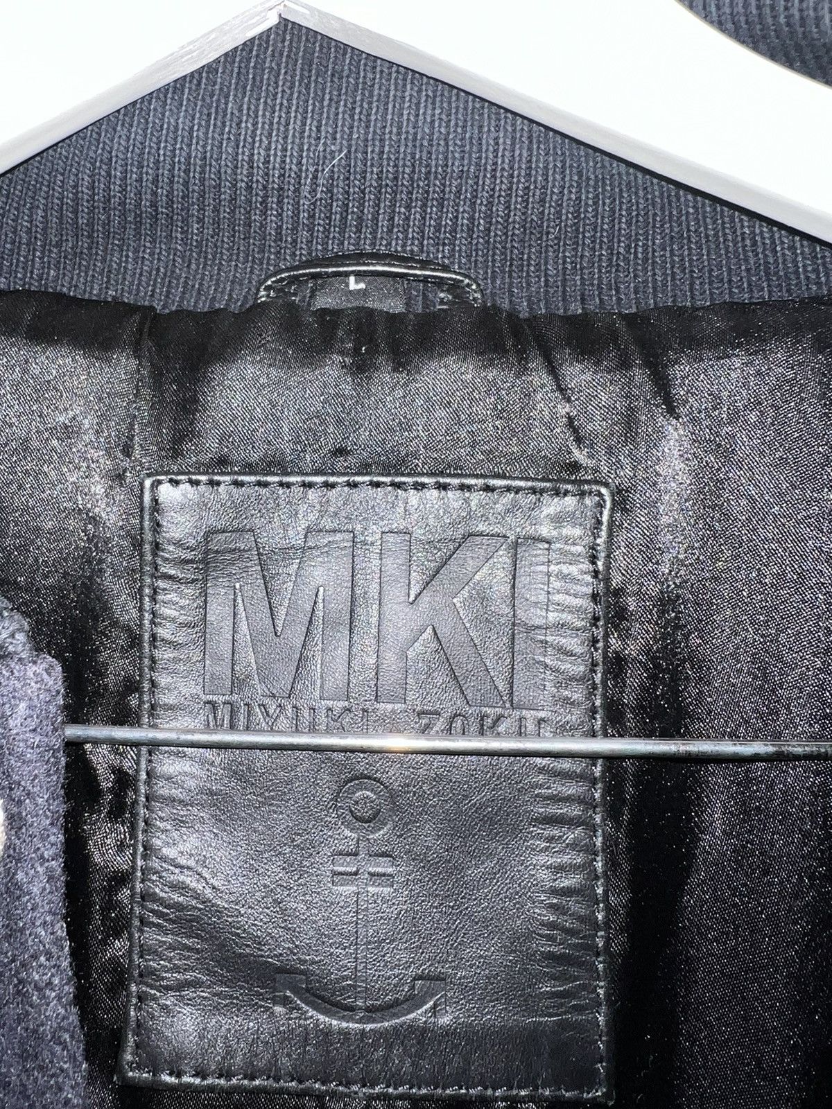 Mki Miyuki Zoku MKI Blue Black Wool Leather Bomber Jacket Size US L / EU 52-54 / 3 - 3 Thumbnail