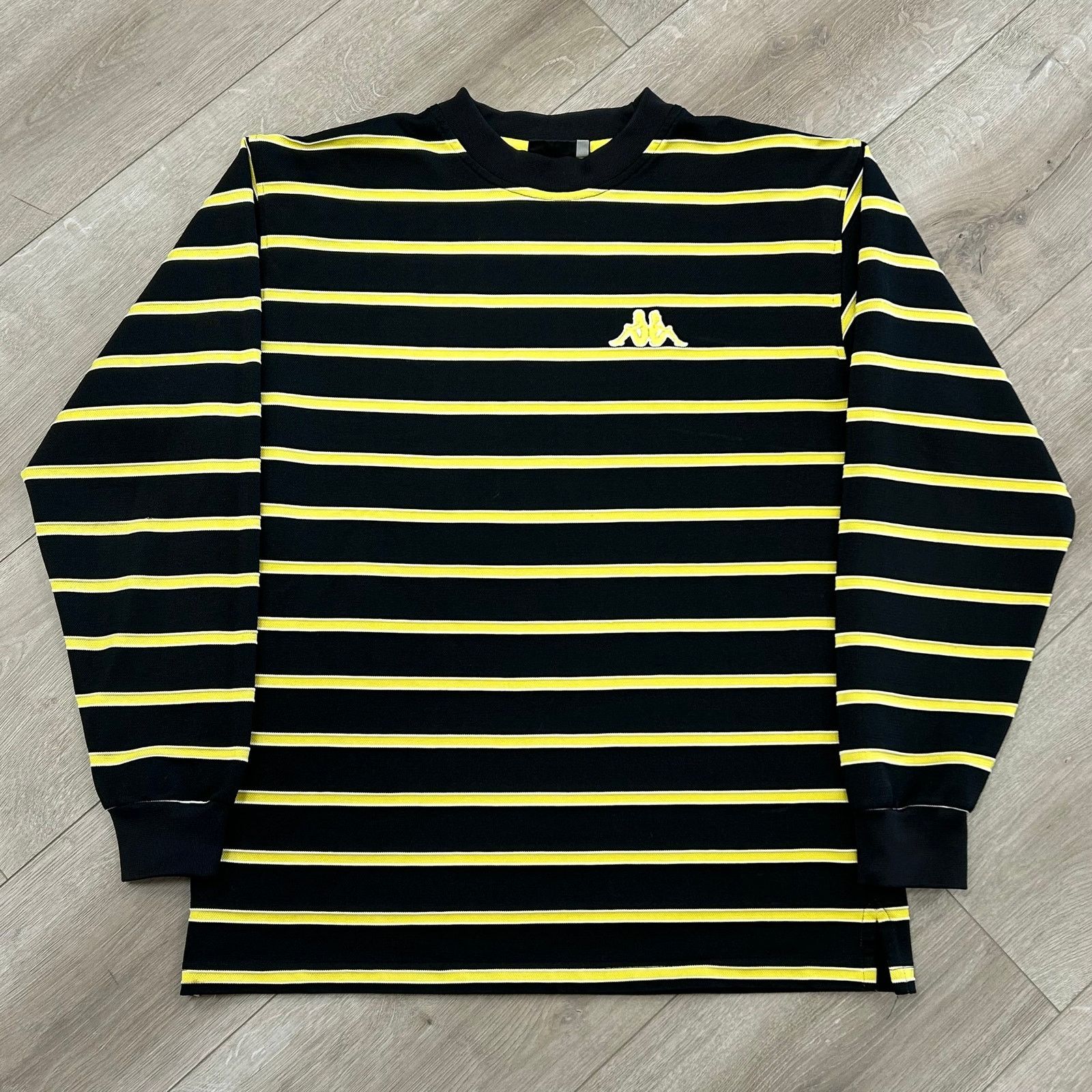 Vintage Kappa Striped Long Sleeve Shirt Yellow Black Large