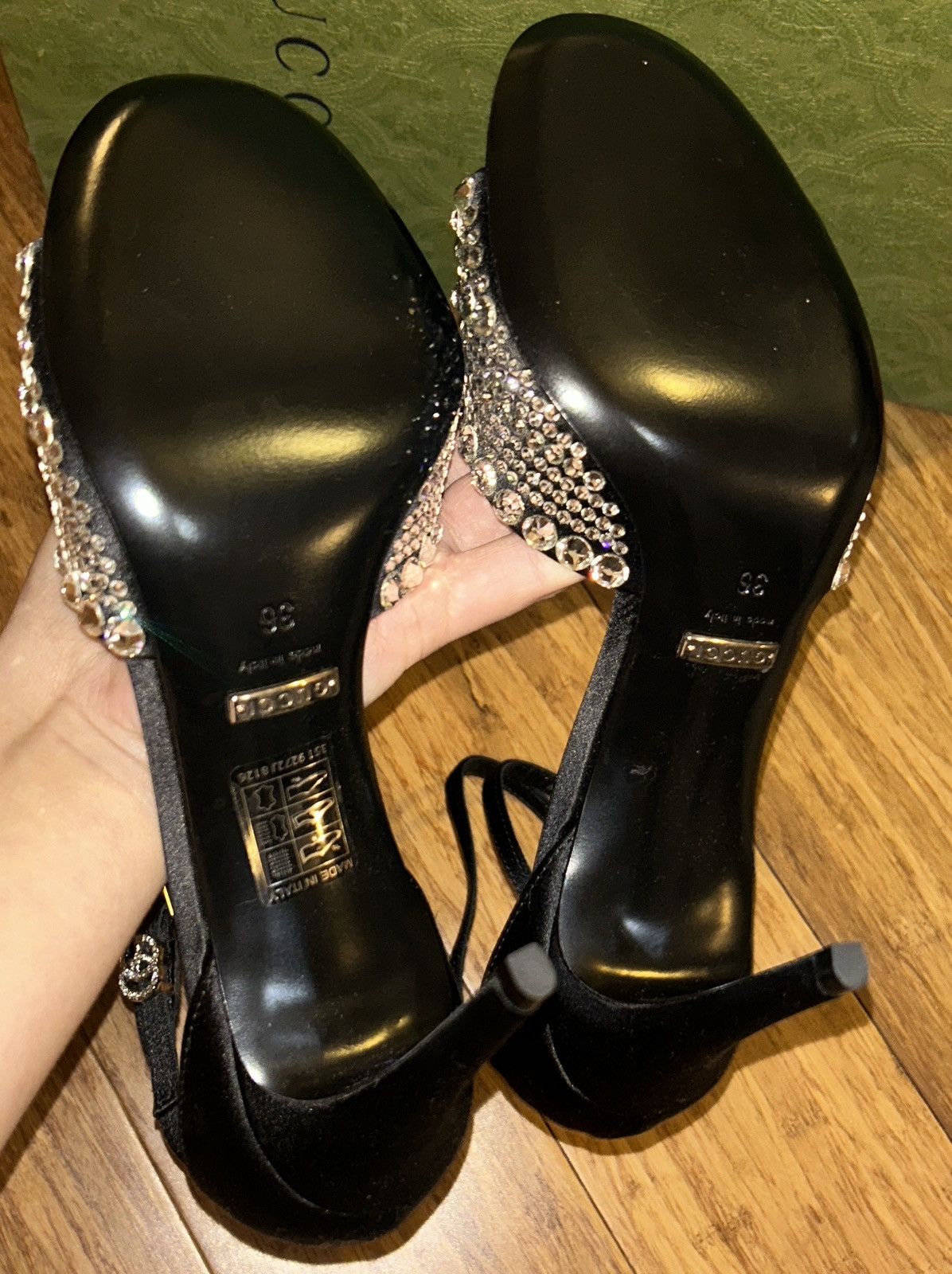 Gucci Gucci GG Crystal Satin Slide Raso Seta Malaga Kid Heel Size US 6 / IT 36 - 7 Thumbnail