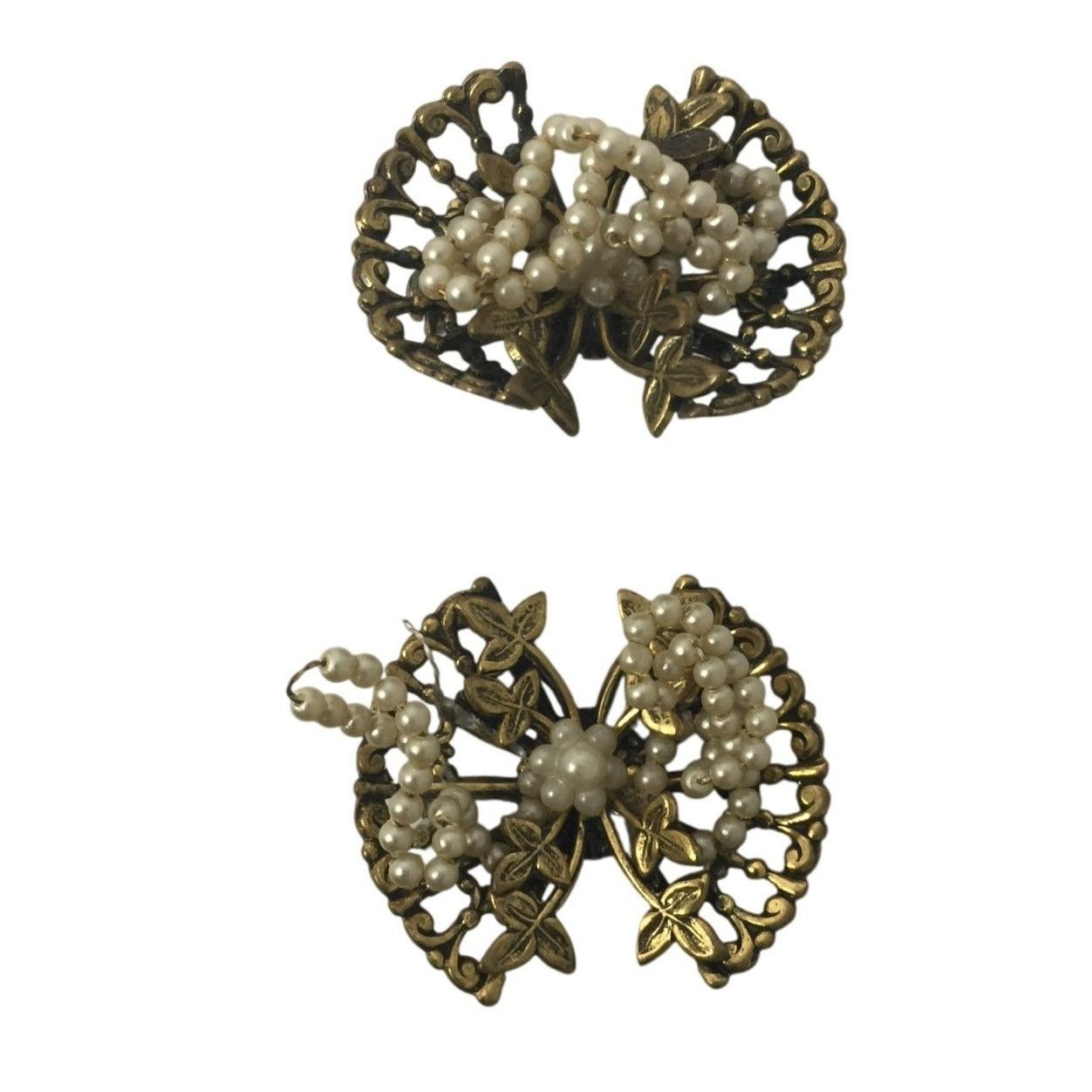 Other Women's Vintage White Beaded Gold Tone Pins with Floral Leaf Size ONE SIZE - 1 Thumbnail