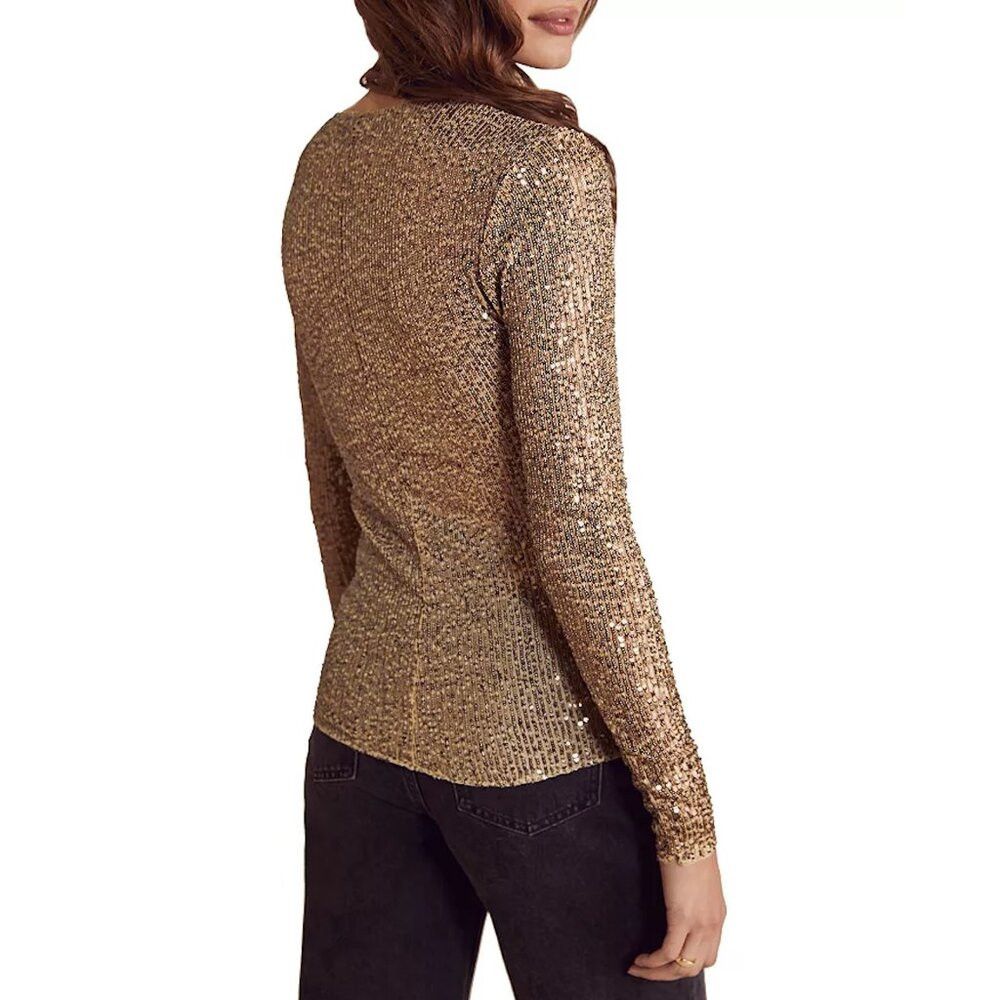 Free People Free People Gold Rush Long Sleeve Sequins Top Size XS Size XS / US 0-2 / IT 36-38 - 2 Thumbnail