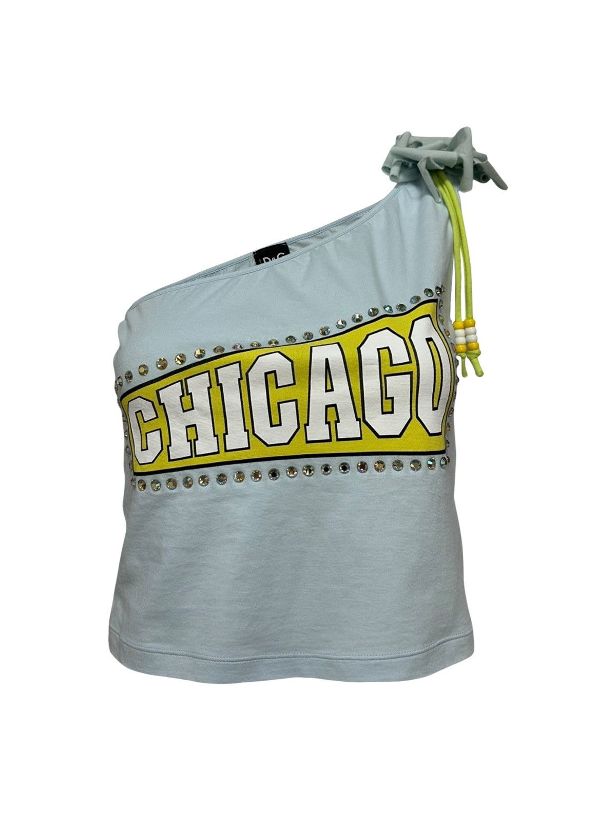 Dolce & Gabbana D&G "CHICAGO" Print Rhinestone One Shoulder Top Size XS / US 0-2 / IT 36-38 - 1 Thumbnail