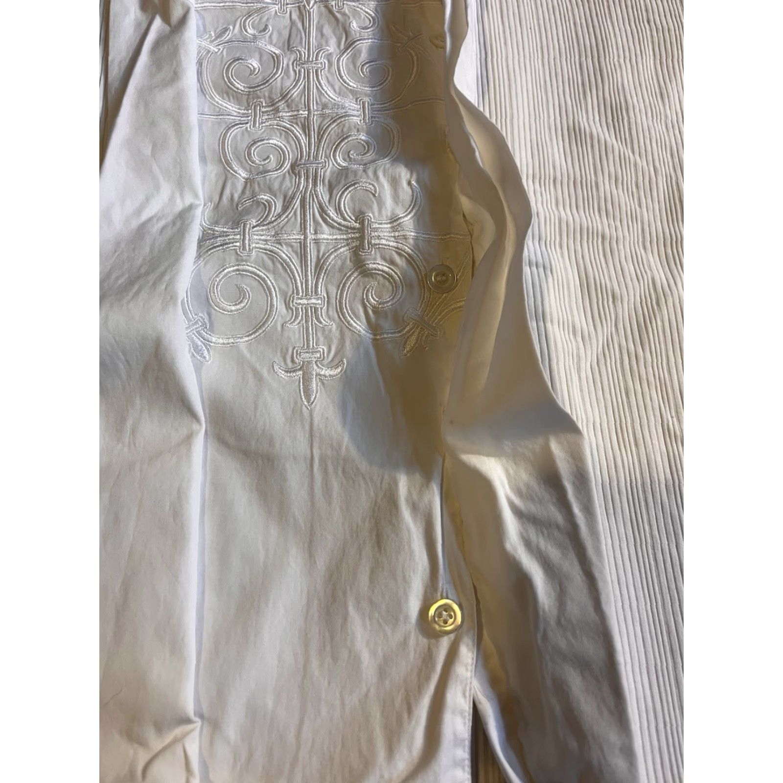 Escada VINTAGE Escada Blouse Women’s 42 White Ornate Ribbed Dressy Knit Button Collared 90s Designer Mens Women Girls Size M / US 6-8 / IT 42-44 - 6 Thumbnail