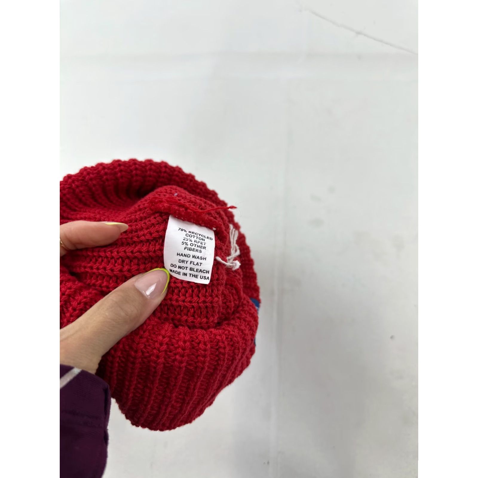 Vintage Samuel Adams Beanie Hat Mens Red Blue Cotton Knit Speckled Pom Pom Headwear Size ONE SIZE - 3 Thumbnail