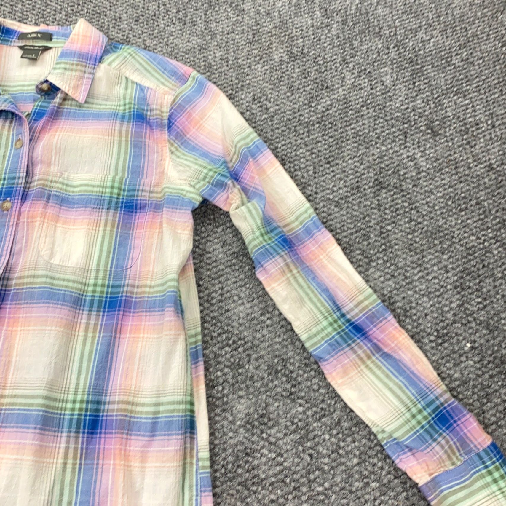 Eddie Bauer Eddie Bauer Womens Shirt Top Small Ivory Plaid Button Up Pocket Regular Fit Size M / US 6-8 / IT 42-44 - 5 Thumbnail