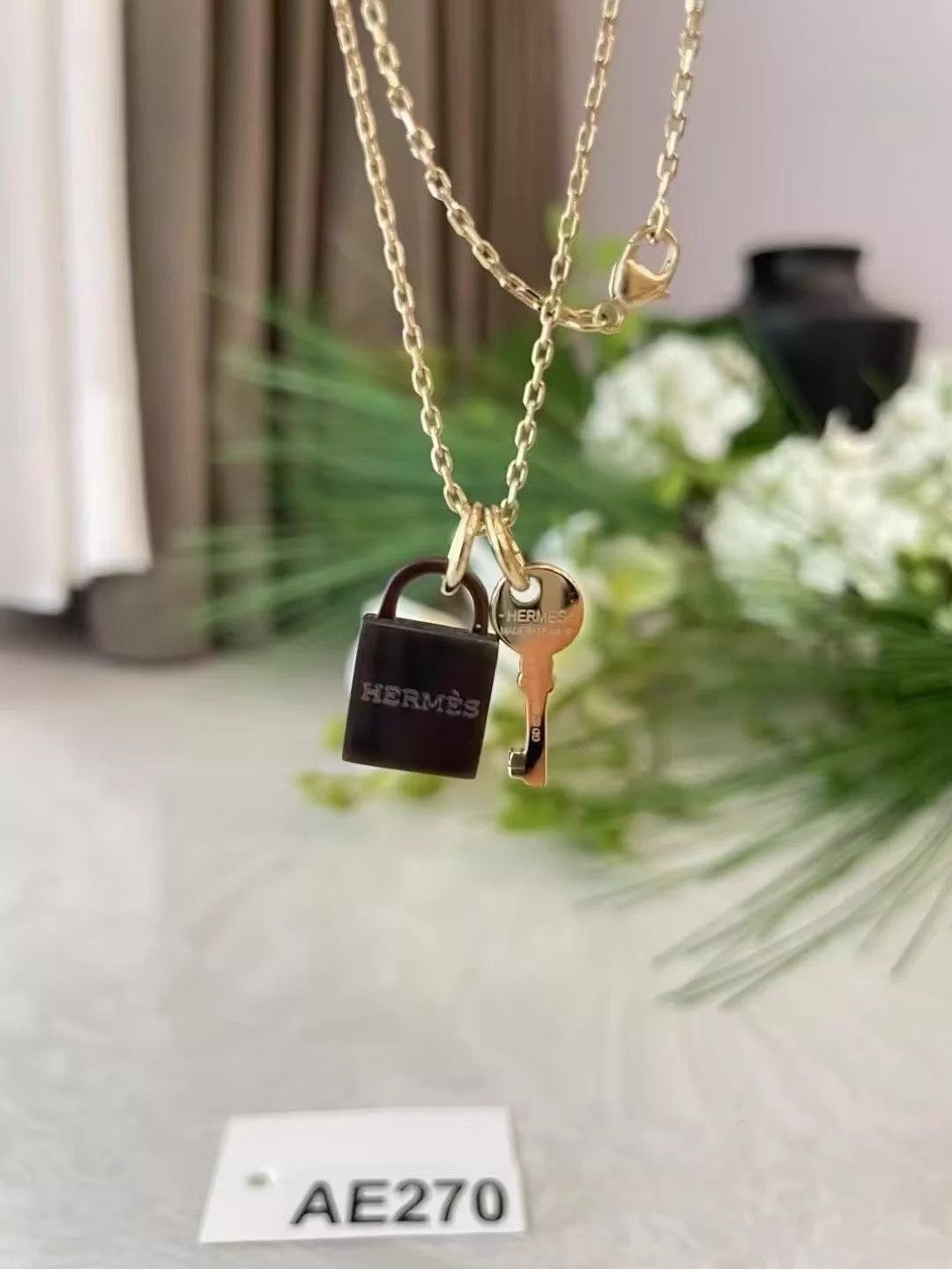 Hermes Hermès Horn Lock Key Necklace 50cm Excellent AE270 Size ONE SIZE - 2 Thumbnail
