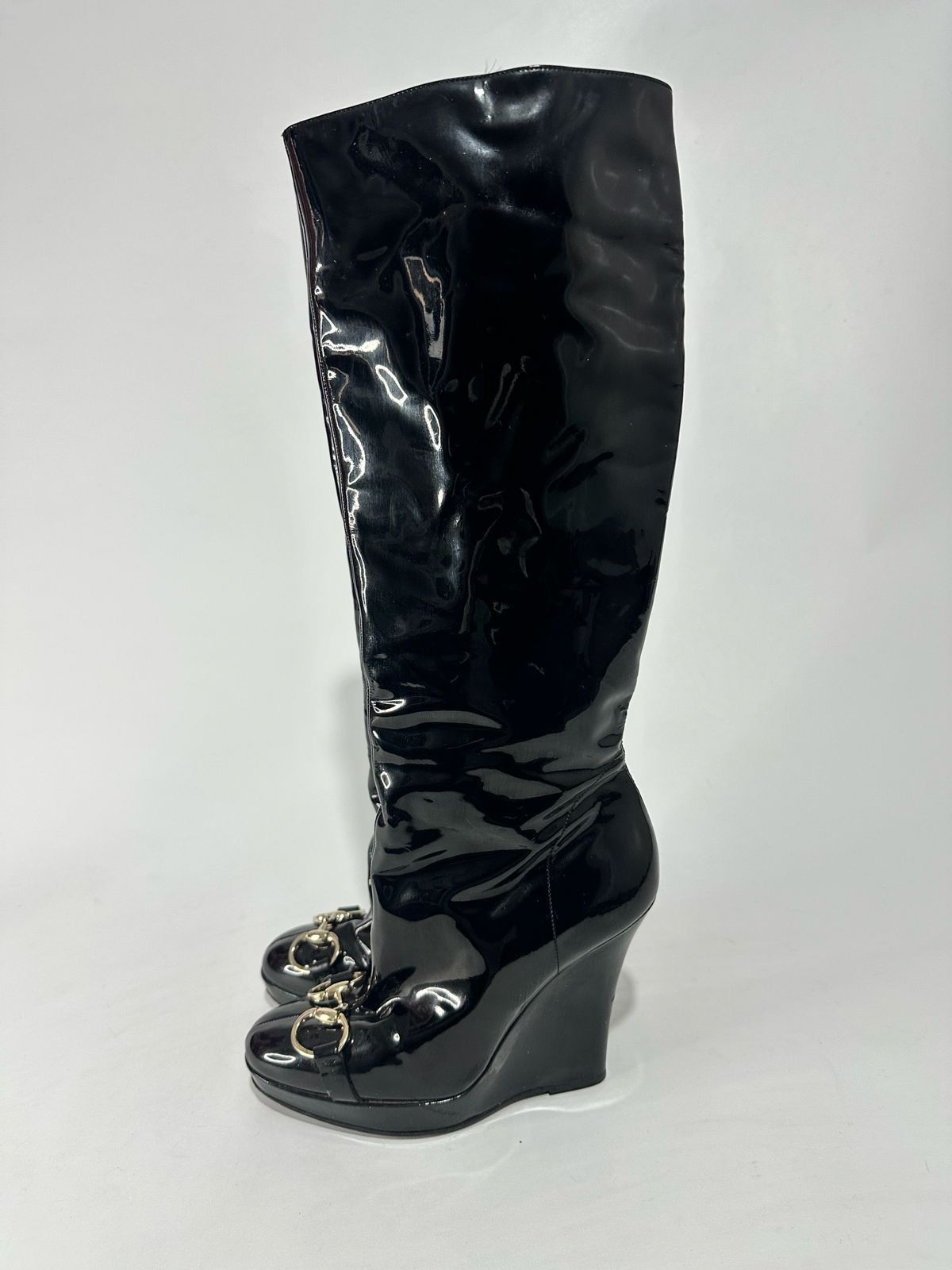 Gucci GUCCI HORSE-BIT KNEE HIGH BLACK PATENT BOOTS US 6 Size US 6 / IT 36 - 2 Thumbnail