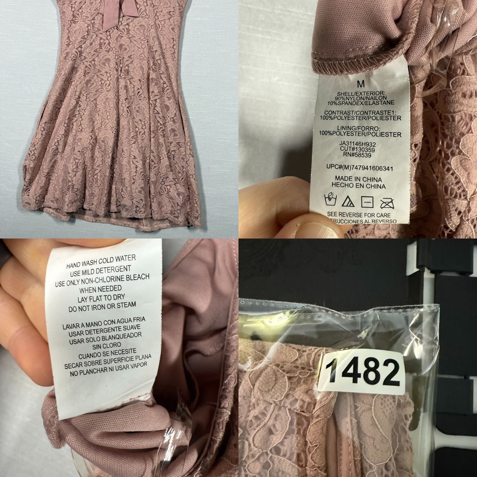 Vintage Speechless Dress Womens M Pink Lace Romantic Bow Pockets Mini Spring Easter Size M / US 6-8 / IT 42-44 - 9 Thumbnail