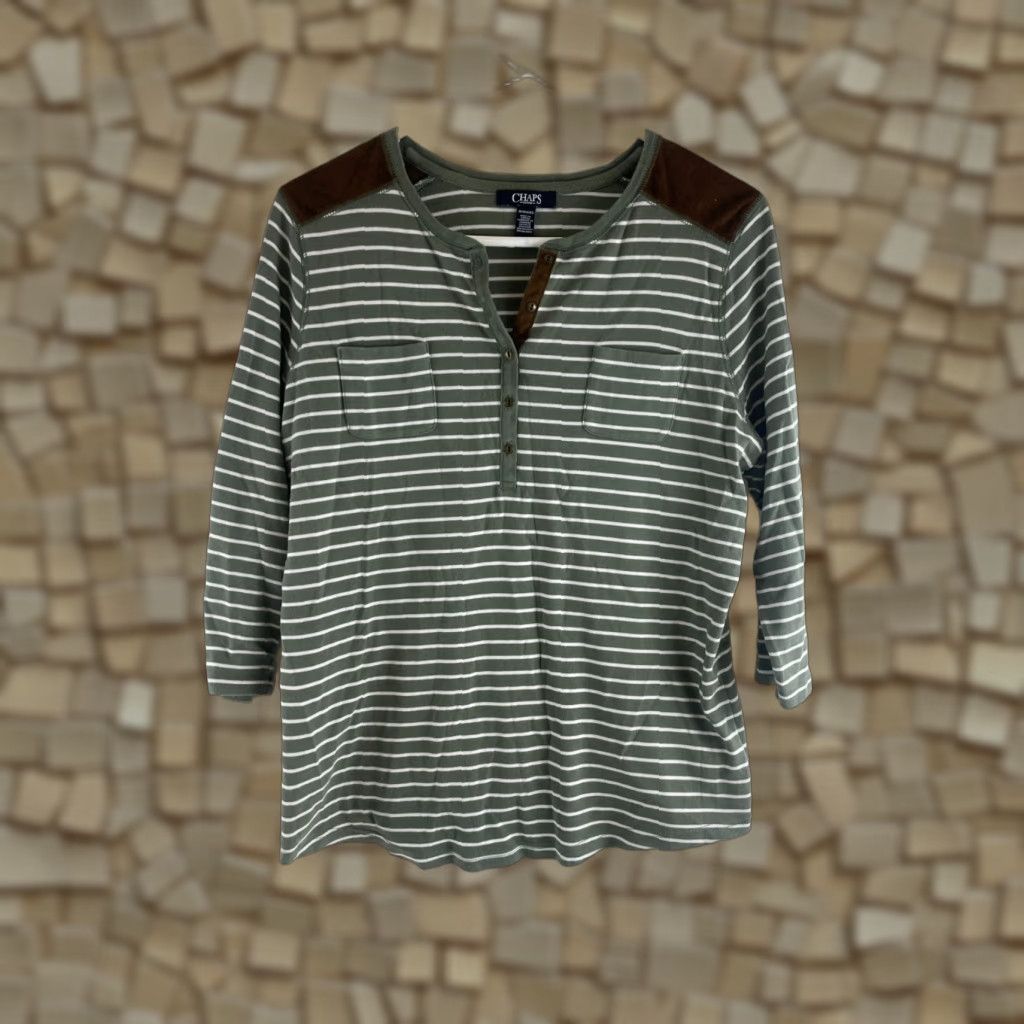 Chaps Chaps Shirt Women's 1X White Green Striped Faux Suede Henley 3/4 Sleeve T-Shirt Modern Casual Mens? Size XL / US 12-14 / IT 48-50 - 1 Thumbnail