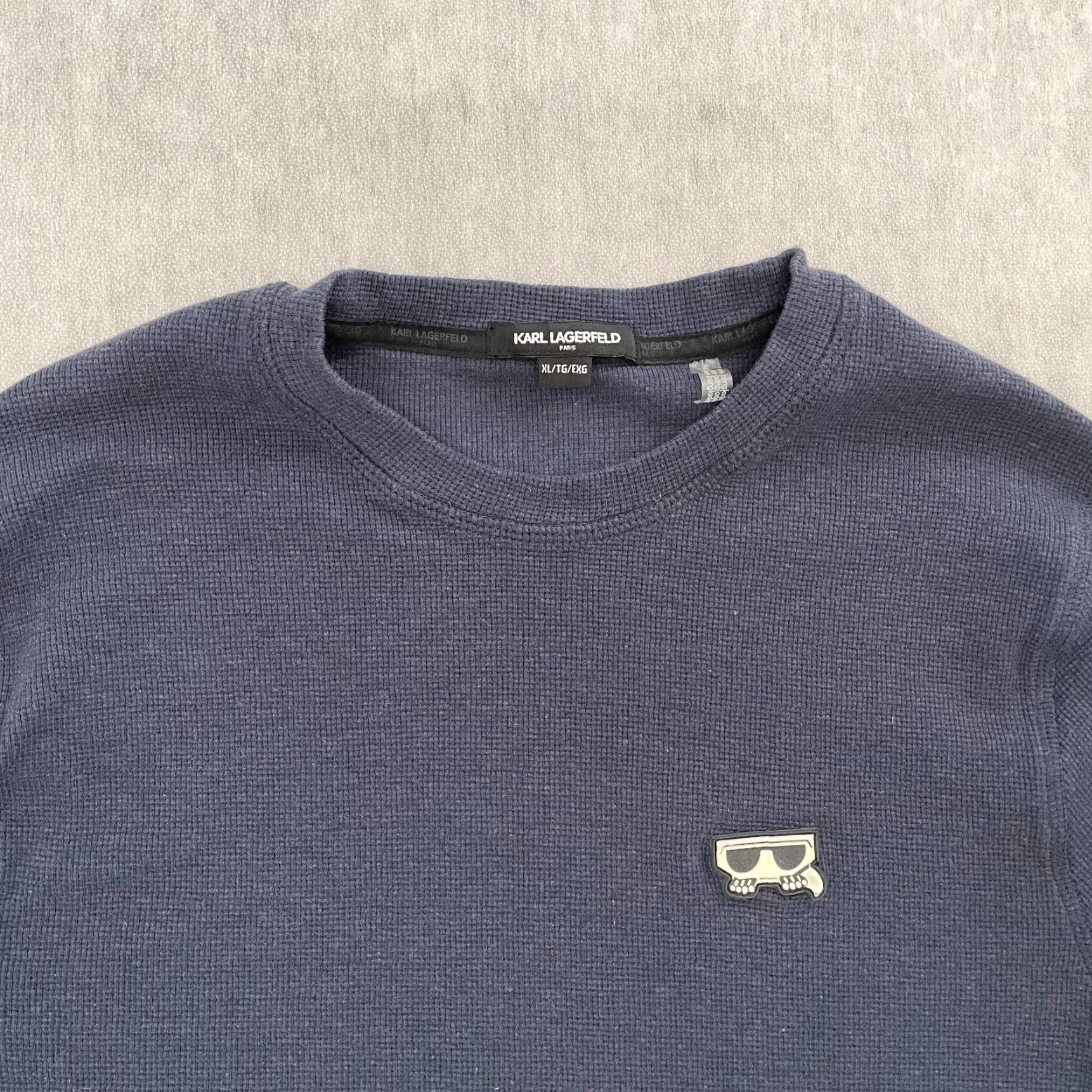 Karl Lagerfeld KARL LAGERFELD Sweater Mens XL Blue Waffle Knit Long Sleeve Crew Neck Casual Size US XL / EU 56 / 4 - 3 Thumbnail