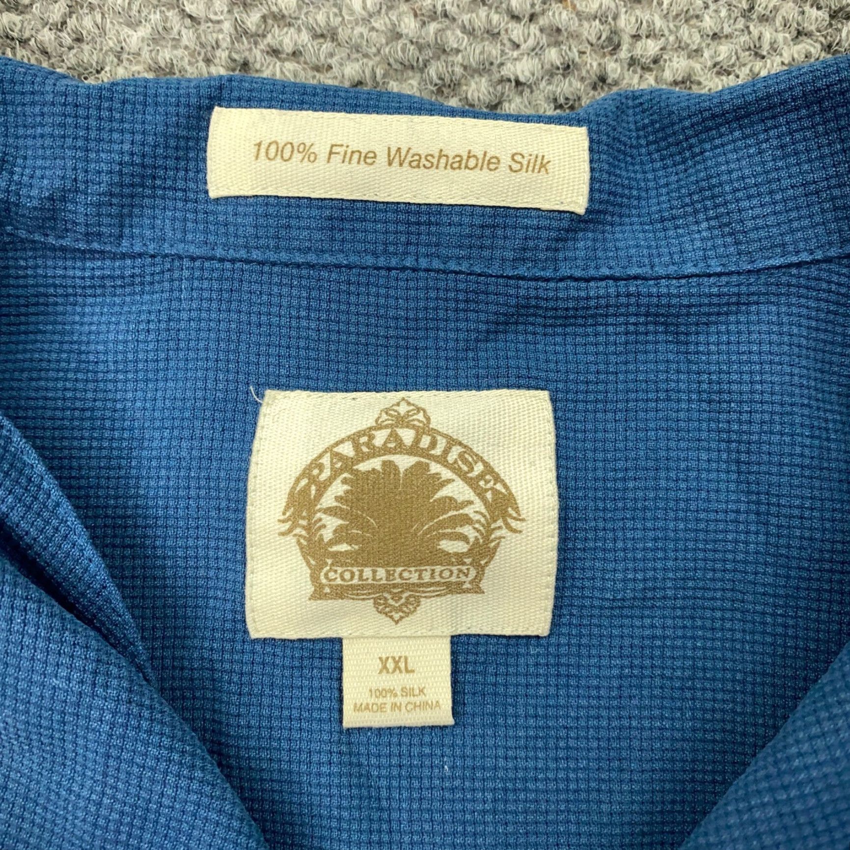 Paradise Paradise Shirt Mens 2XL Blue Silk Cotton Button-Up Short Sleeve Collared Size US XXL / EU 58 / 5 - 4 Thumbnail