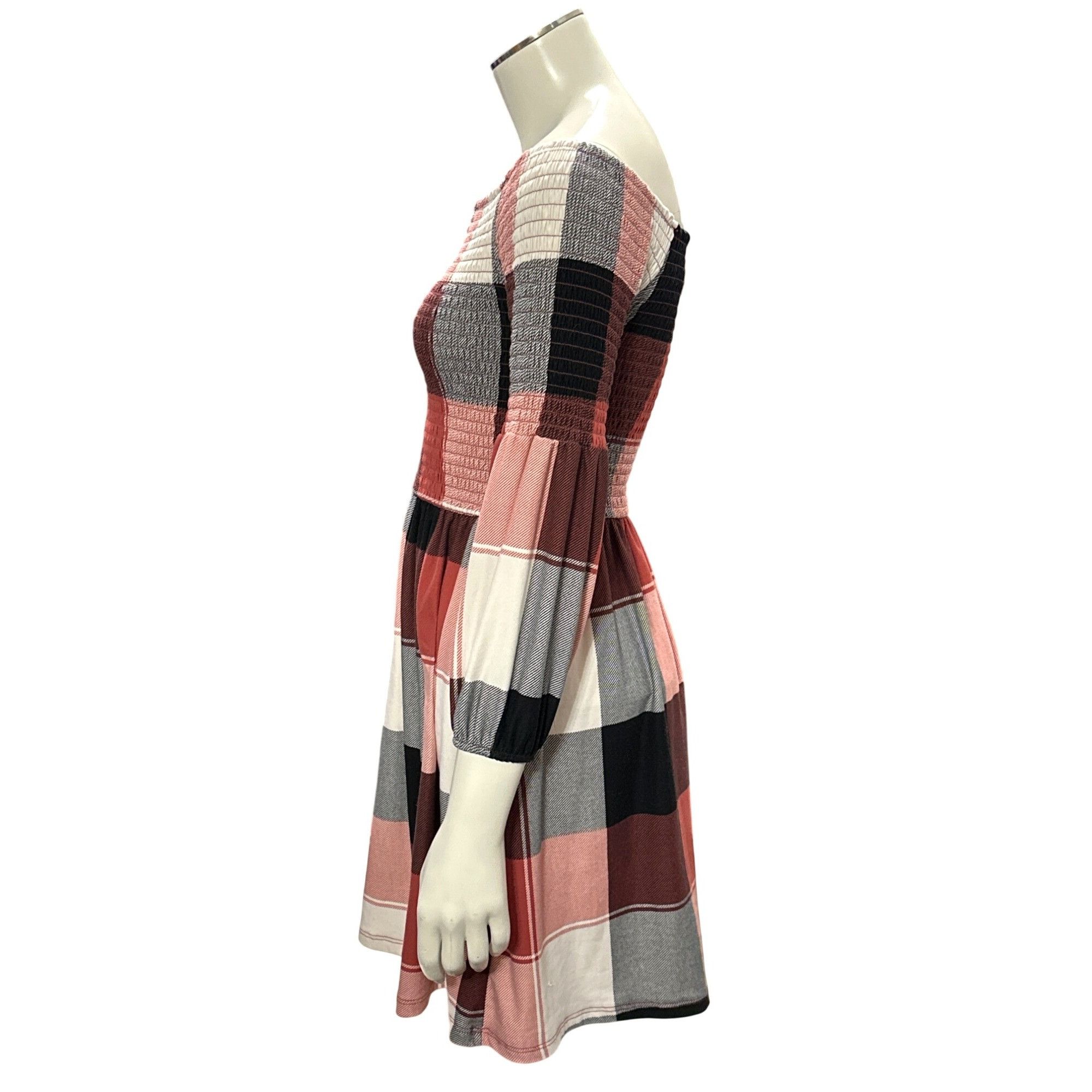 Other 205 Collins Red Plaid Smocked Off Shoulder Flare Mini Dress Size S / US 4 / IT 40 - 4 Thumbnail