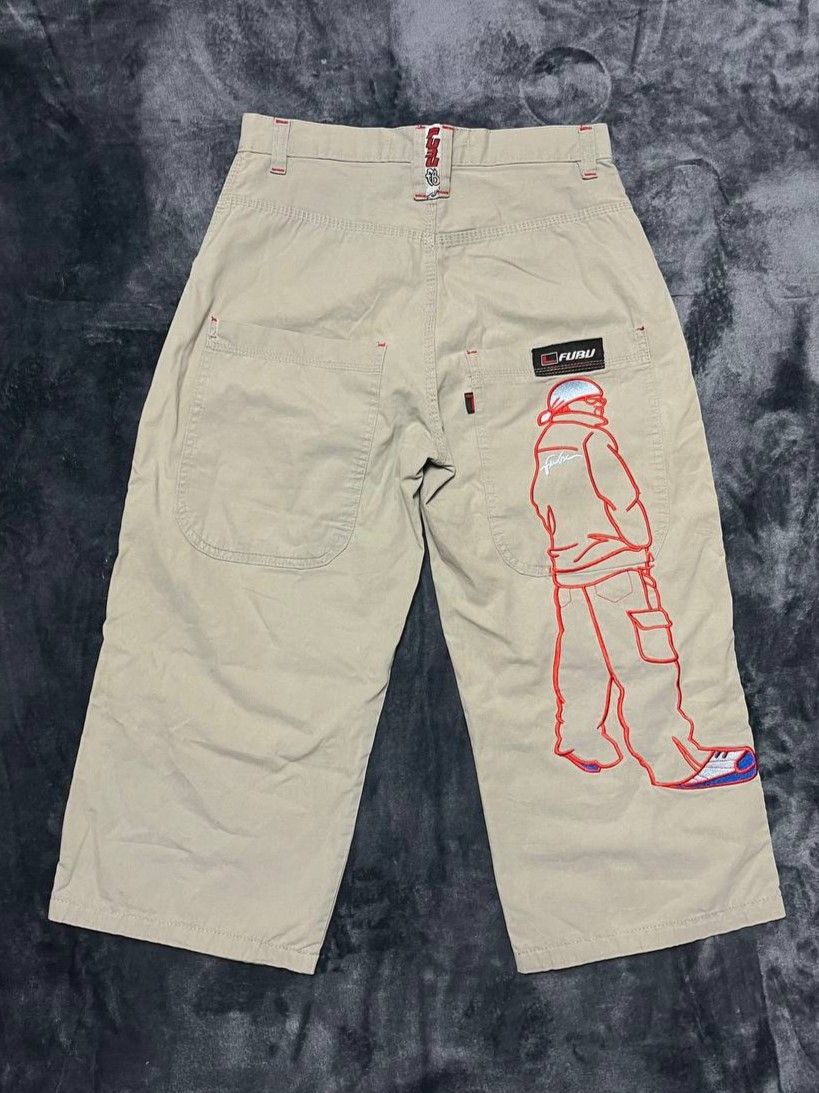 Pre-owned Fubu X Jnco Fubu Vintage Big Embroidered Logo Baggy Long Shorts In Beige