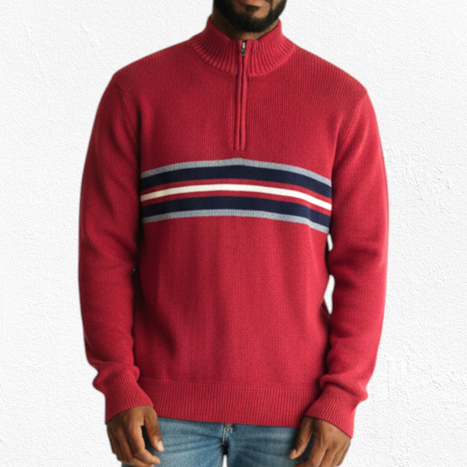 Eddie Bauer Eddie Bauer Red Half Zip Striped Knit Sweater Size Large Size US L / EU 52-54 / 3 - 3 Thumbnail
