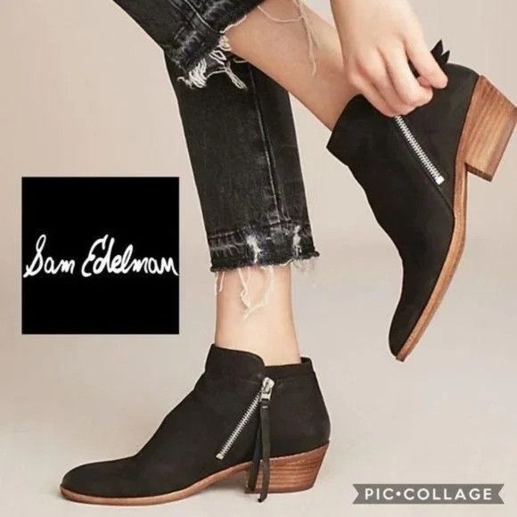 Sam Edelman Sam Edelman 8.5 Black Leather Booties Ankle Boots Stacked He Size US 8.5 / IT 38.5 - 1 Thumbnail