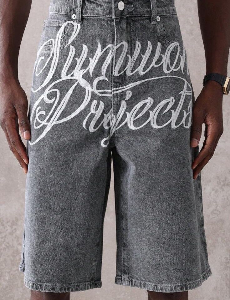Jean Washed Denim Jeans Drip Drill Shorts Jorts Size US 31 - 6 Thumbnail