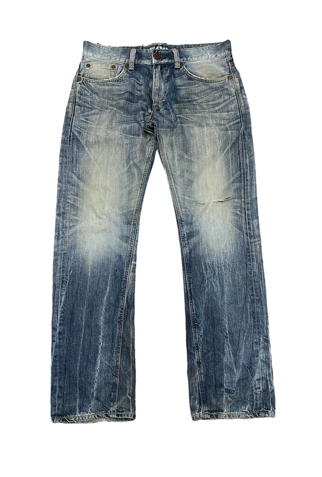 Edwin Vintage Edwin 503 blue trip flare distressed jeans Size US 35 - 1 Thumbnail