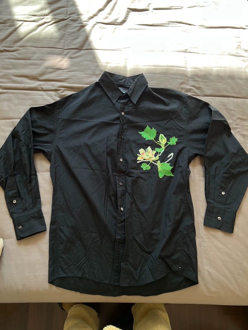Kenzo KENZO Green leaf embroidered black neutral shirt Size US M / EU 48-50 / 2 - 2 Thumbnail