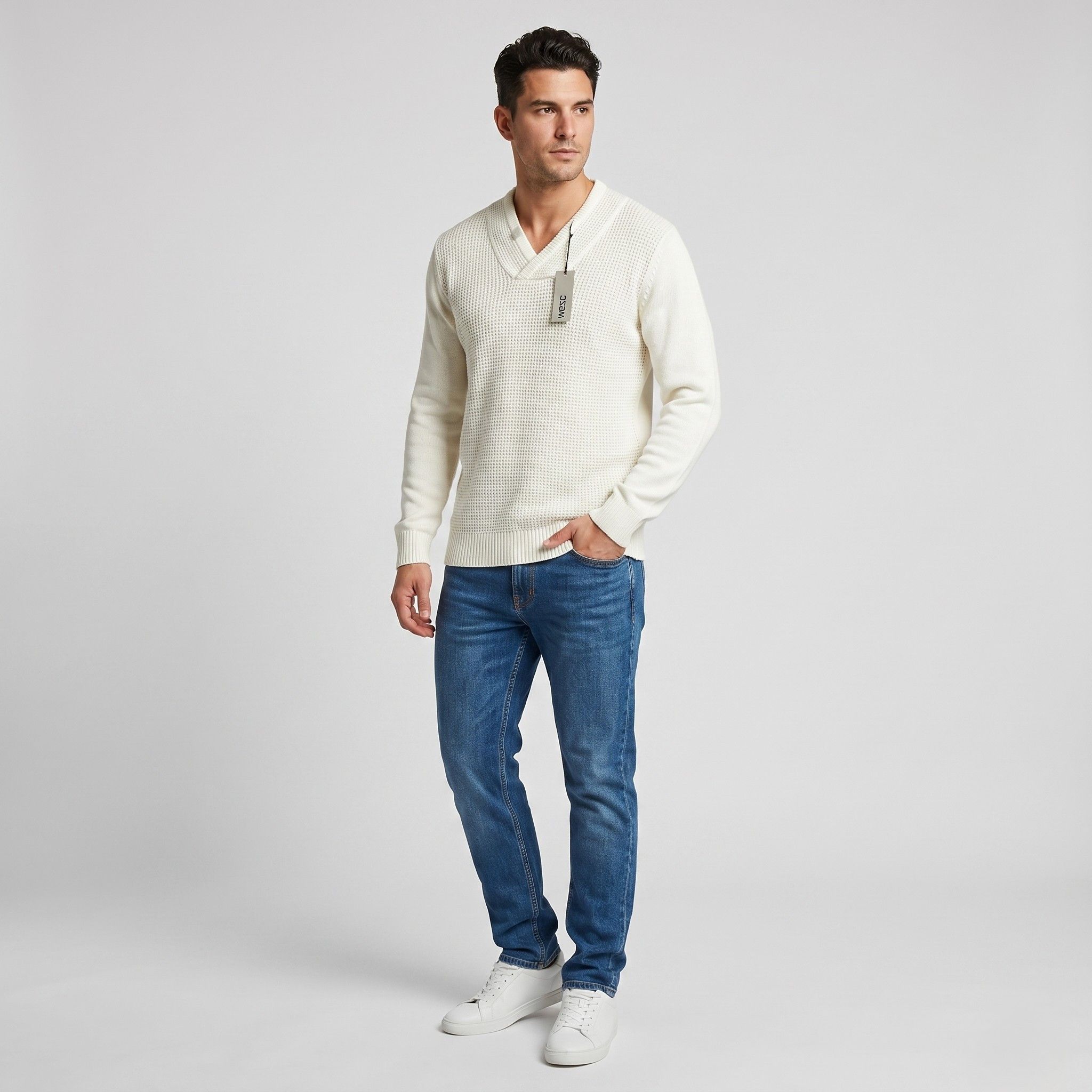 WeSC New Wesc Men M Jumper Beige Nicholas Knitted 6396 Size US M / EU 48-50 / 2 - 1 Thumbnail