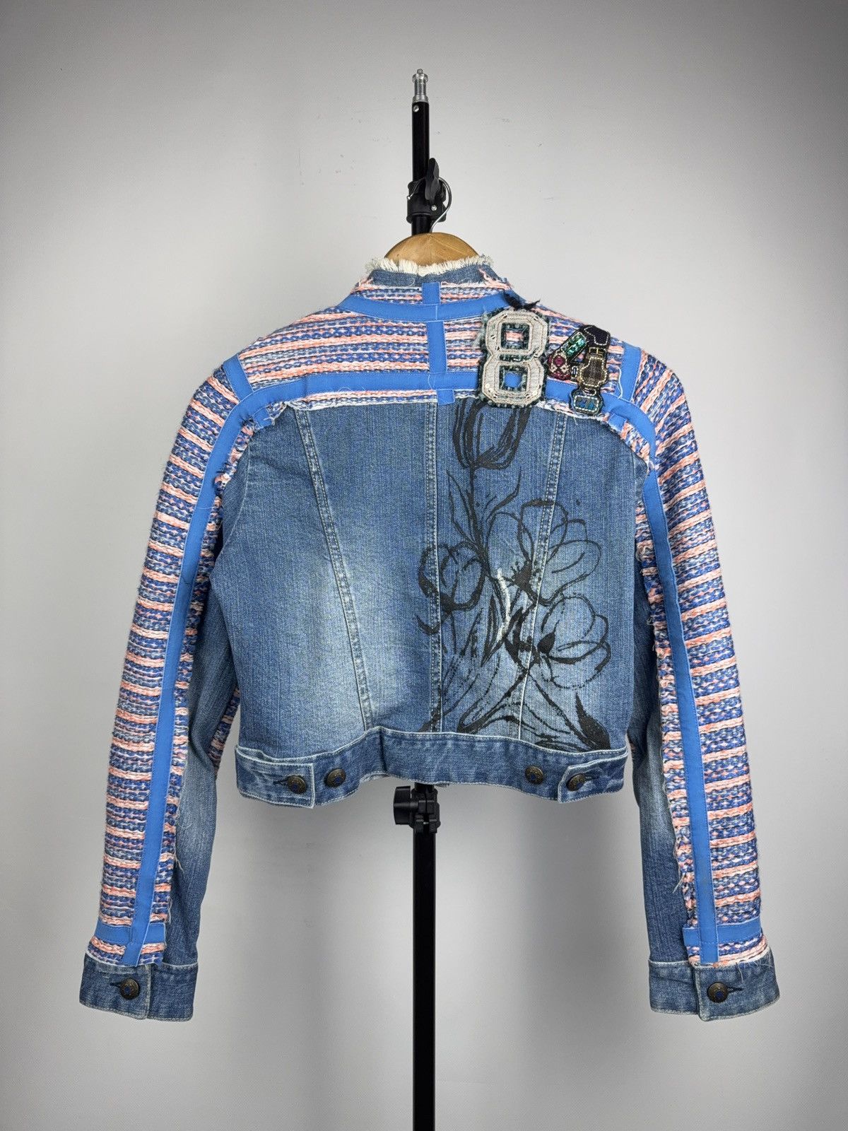 Desigual 00s Retro Desigual Patchwork Denim Cropped Jacket Y2K Size S / US 4 / IT 40 - 10 Thumbnail