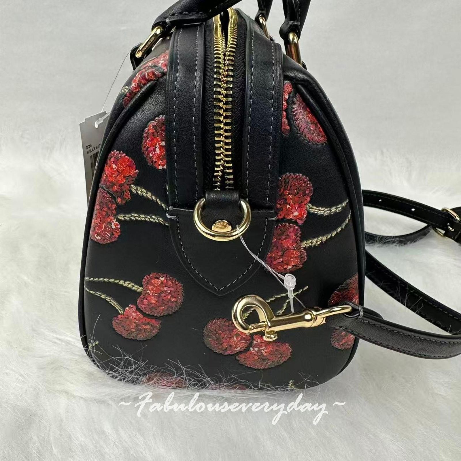 Coach Coach Rowan Satchel Bag xbody Cherry Print Leather Black Size ONE SIZE - 4 Thumbnail