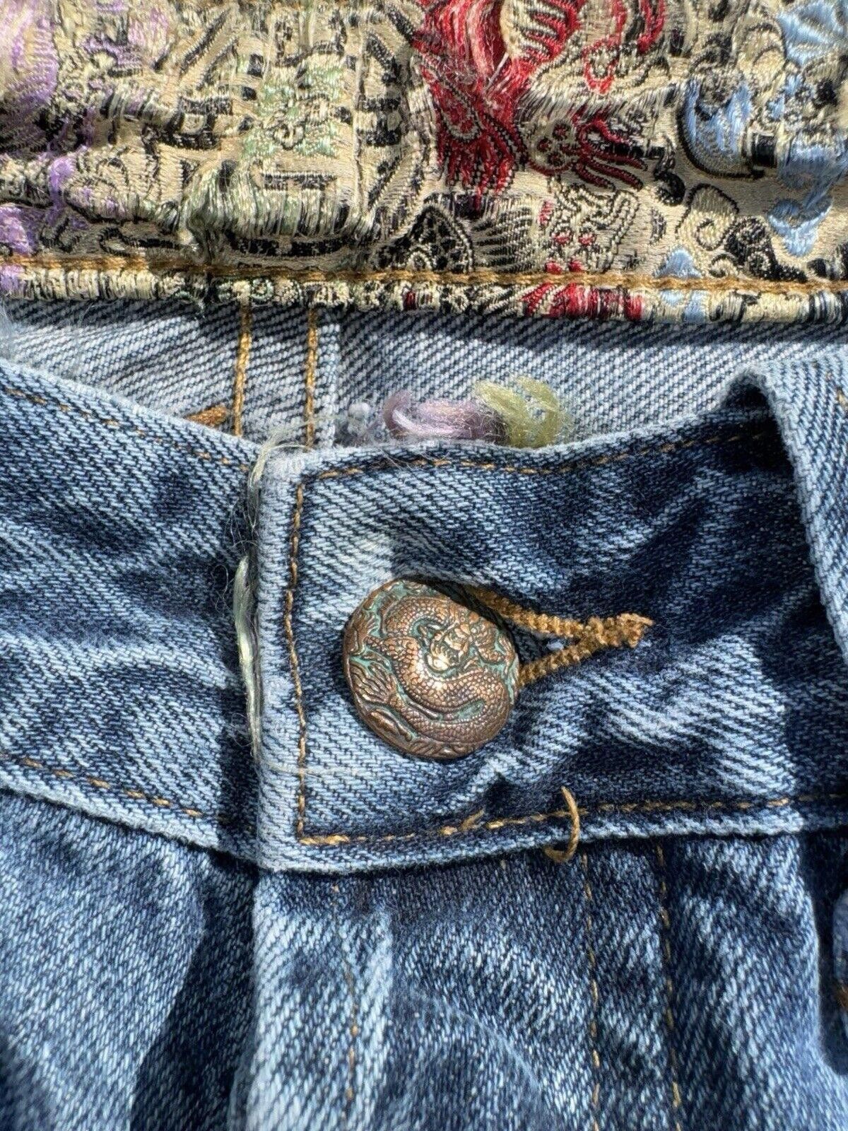 Designer Vintage China 90s Distressed Repaired Selvedge Jeans 32 Size US 32 / EU 48 - 7 Thumbnail