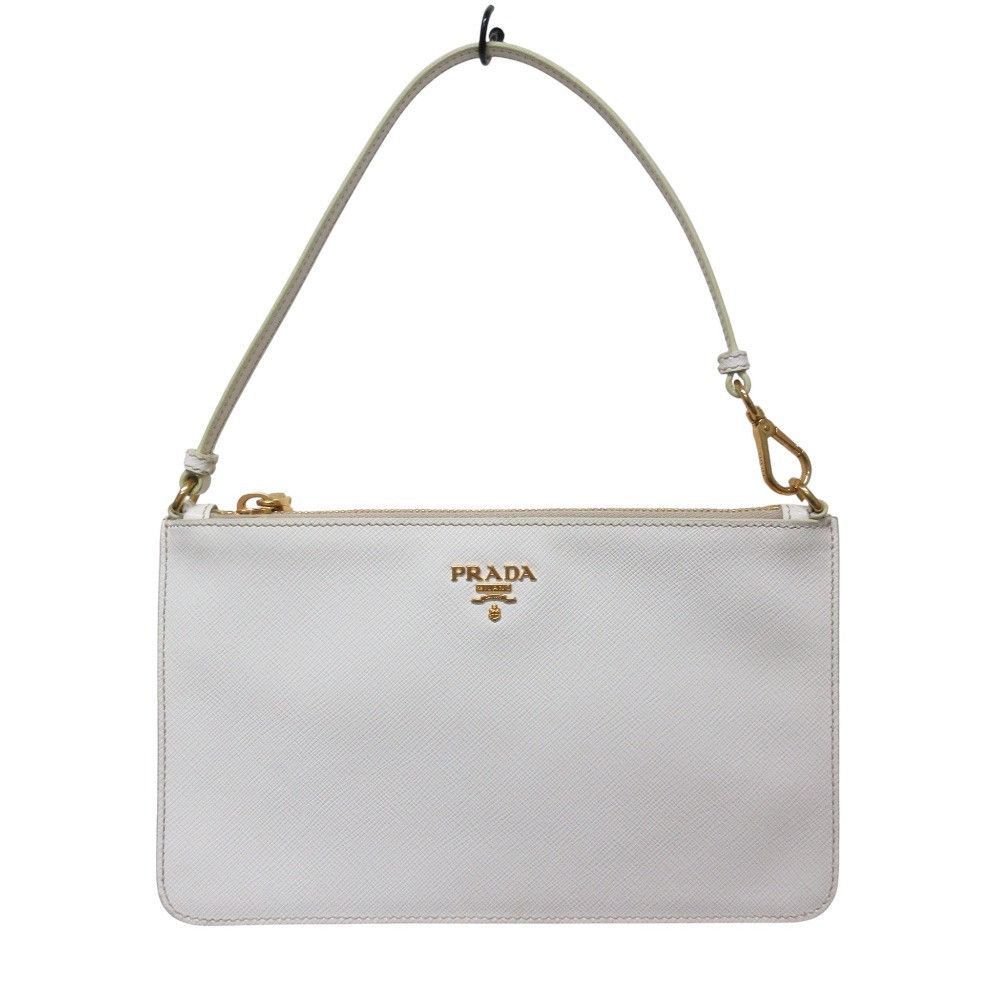 Prada Prada Saffiano Leather Accessory Pouch Leather Shoulder Bag Duty Free For Usa in White, Women's