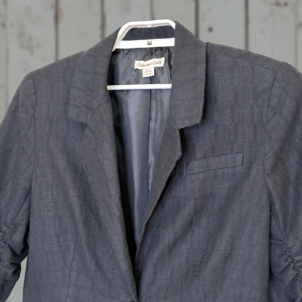 Coldwater Creek Coldwater Creek Blazer Jacket Sz Large 14-16 Black Cotton Linen Blend 3/4 Sleeve Size L / US 10 / IT 46 - 1 Thumbnail