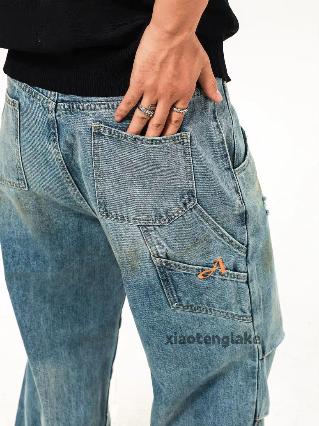 Jean Washed faded loose baggy skate hiphop carpenter Jeans Size US 34 / EU 50 - 4 Thumbnail