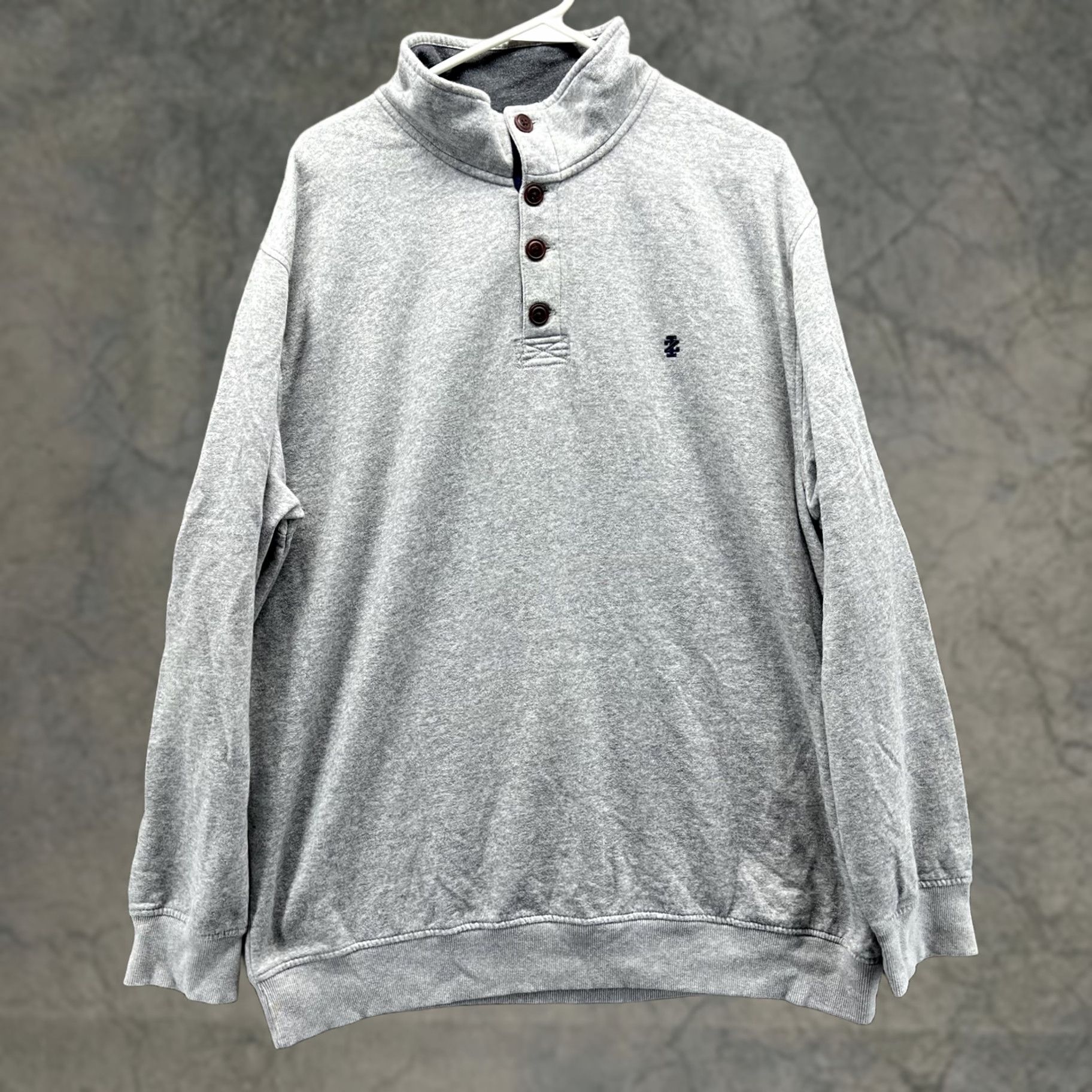 Izod VINTAGE IZOD Sweatshirt Mens XL Gray Saltwater Relaxed Henley Mock Neck Fleece Pullover Size US XL / EU 56 / 4 - 1 Thumbnail