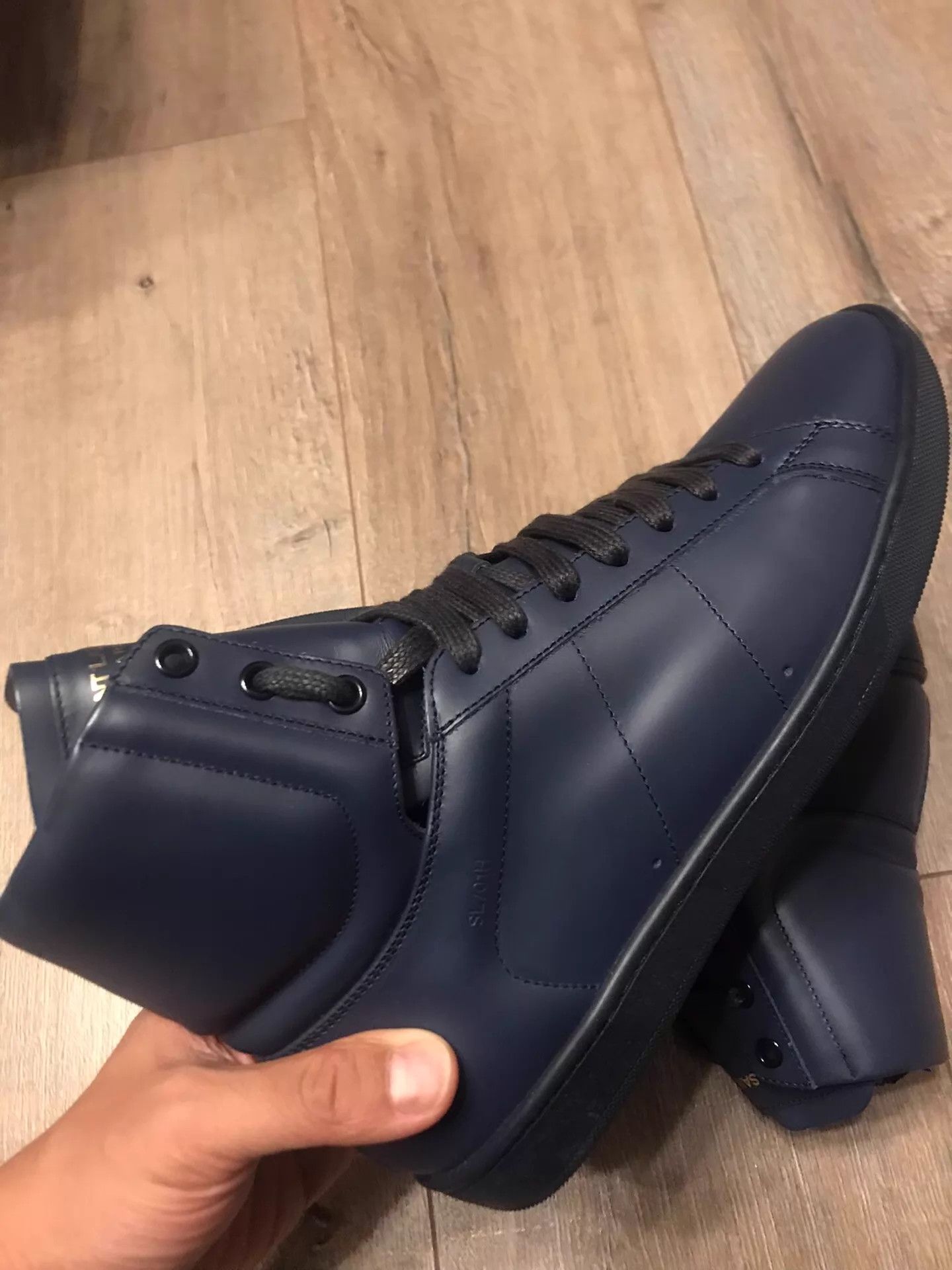Saint Laurent Paris SLP Navy Blue High-Top Leather Sneakers Size 40 (New) Size US 7 / EU 40 - 8 Thumbnail