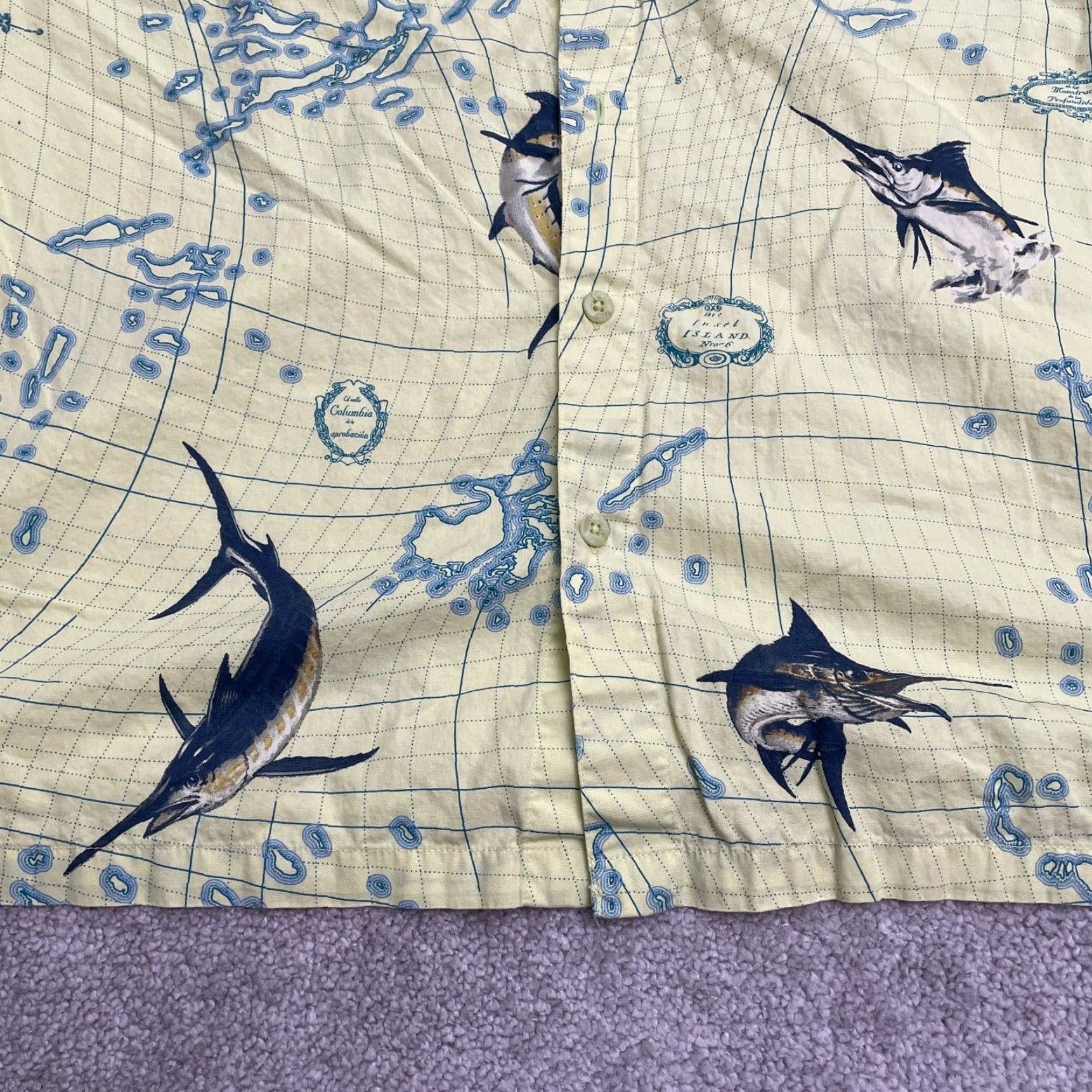 Vintage Columbia Bonehead PFG Shirt Mens Button-Up Short Sleeve Yellow Pattern Fish Outdoor Casual Regular Size L Mens Size US L / EU 52-54 / 3 - 5 Thumbnail