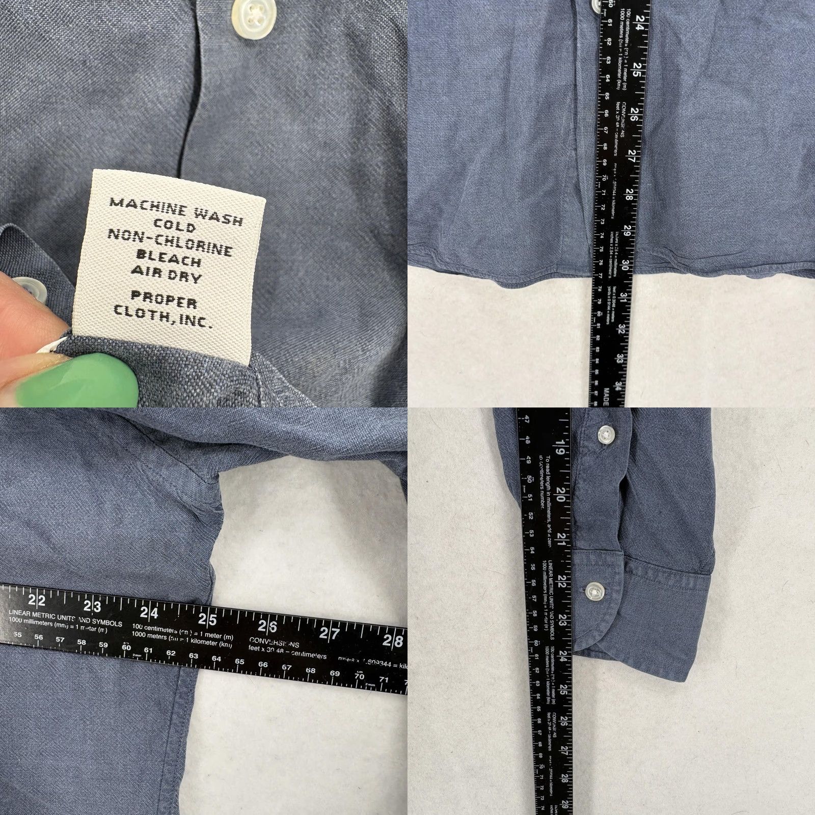 Proper Cloth Proper Cloth Shirt Mens 3XL Blue Solid Long Sleeve Twill Button Up Casual Size US XXL / EU 58 / 5 - 8 Thumbnail
