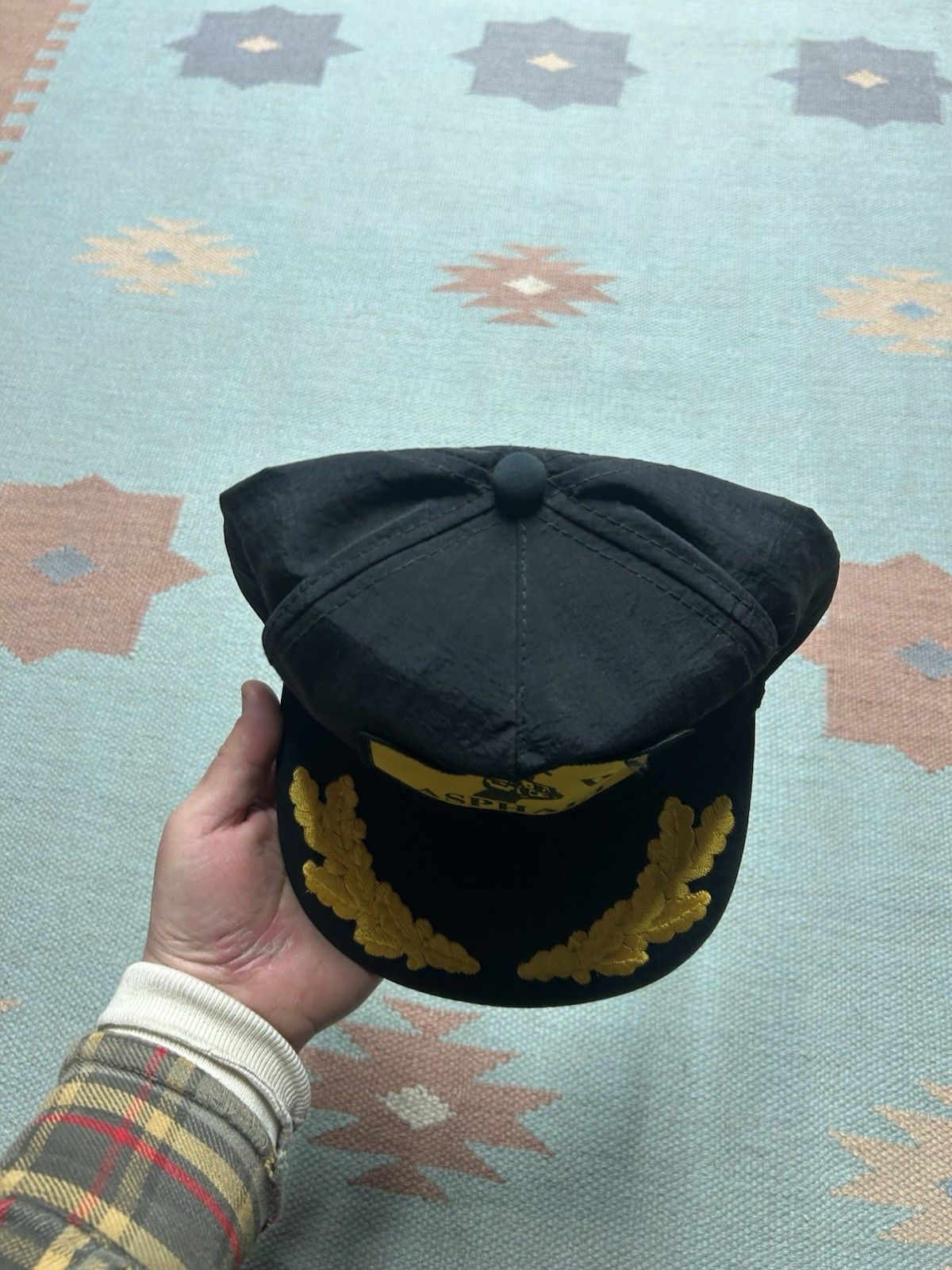 Vintage Vtg 80s SnapBack hat D.O.W. Asphalt yellow patch gold leaf Size ONE SIZE - 3 Thumbnail