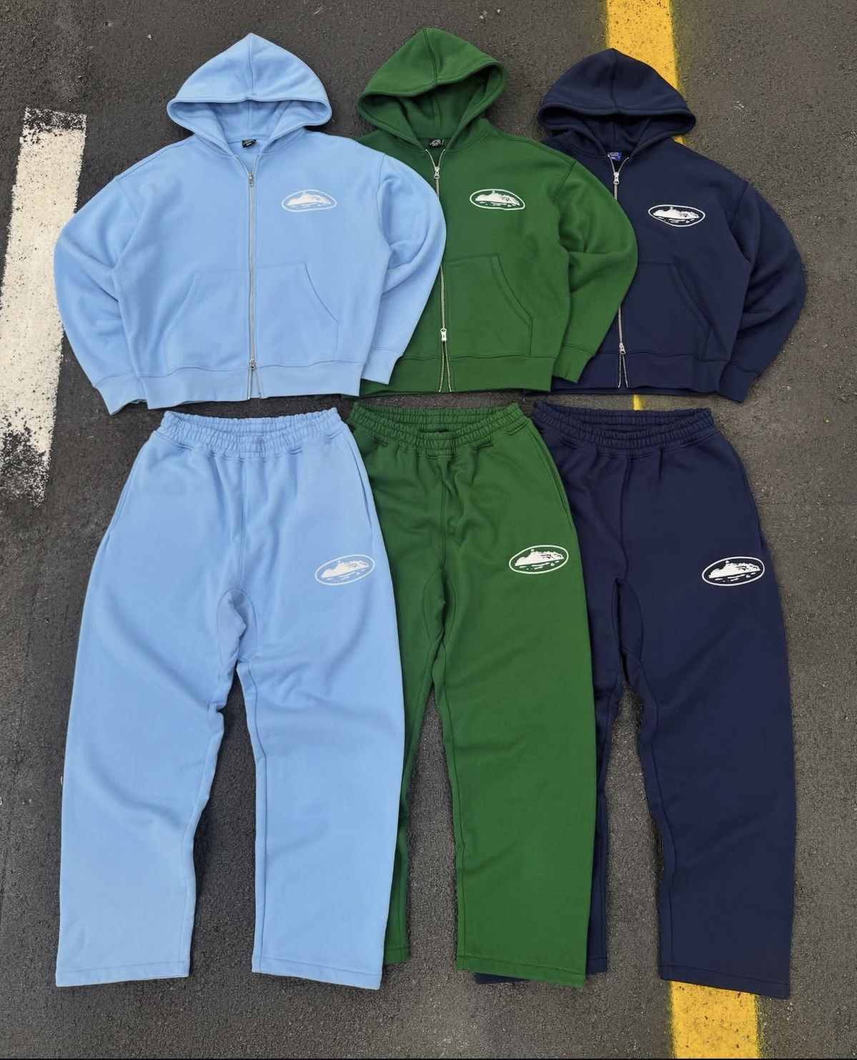 Corteiz Alcatraz Puff Open Hem Sweatpants Navy