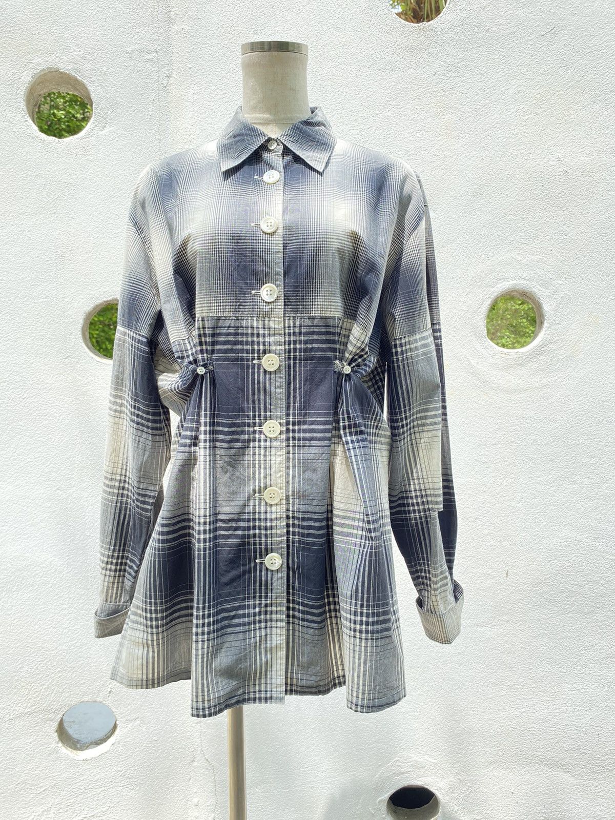 A.O. CMS × Japanese Brand A.O. O.A. Long Sleeve Black & White Plaid Shirt Dress Size L / US 10 / IT 46 - 1 Thumbnail