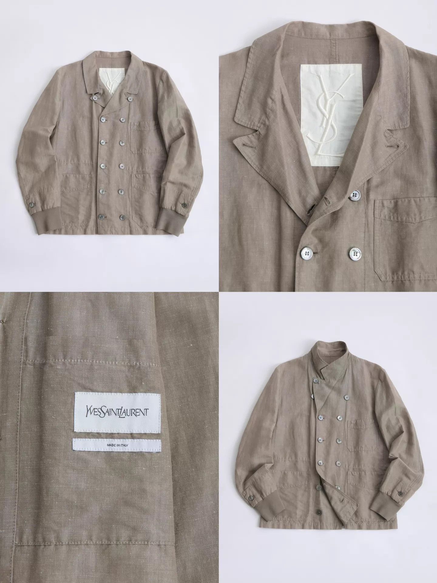 Yves Saint Laurent YSL 2007SS Khaki Cotton-Linen Double-Breasted Jacket Size US M / EU 48-50 / 2 - 8 Thumbnail