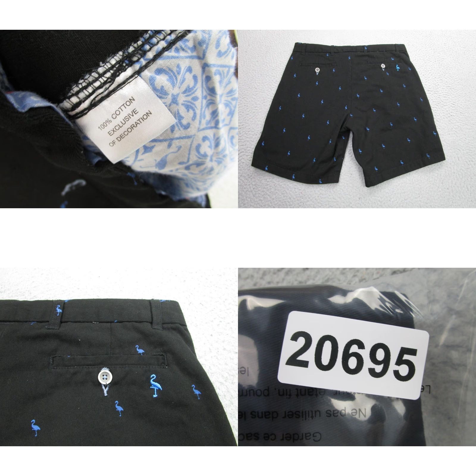 Tailorbyrd TAILORBYRD Chino Shorts Mens 34 Black Flamingo Embroidered 100% Cotton Flat Front Casual Belt Loops Pockets Adults Mens Size US 34 / EU 50 - 8 Thumbnail